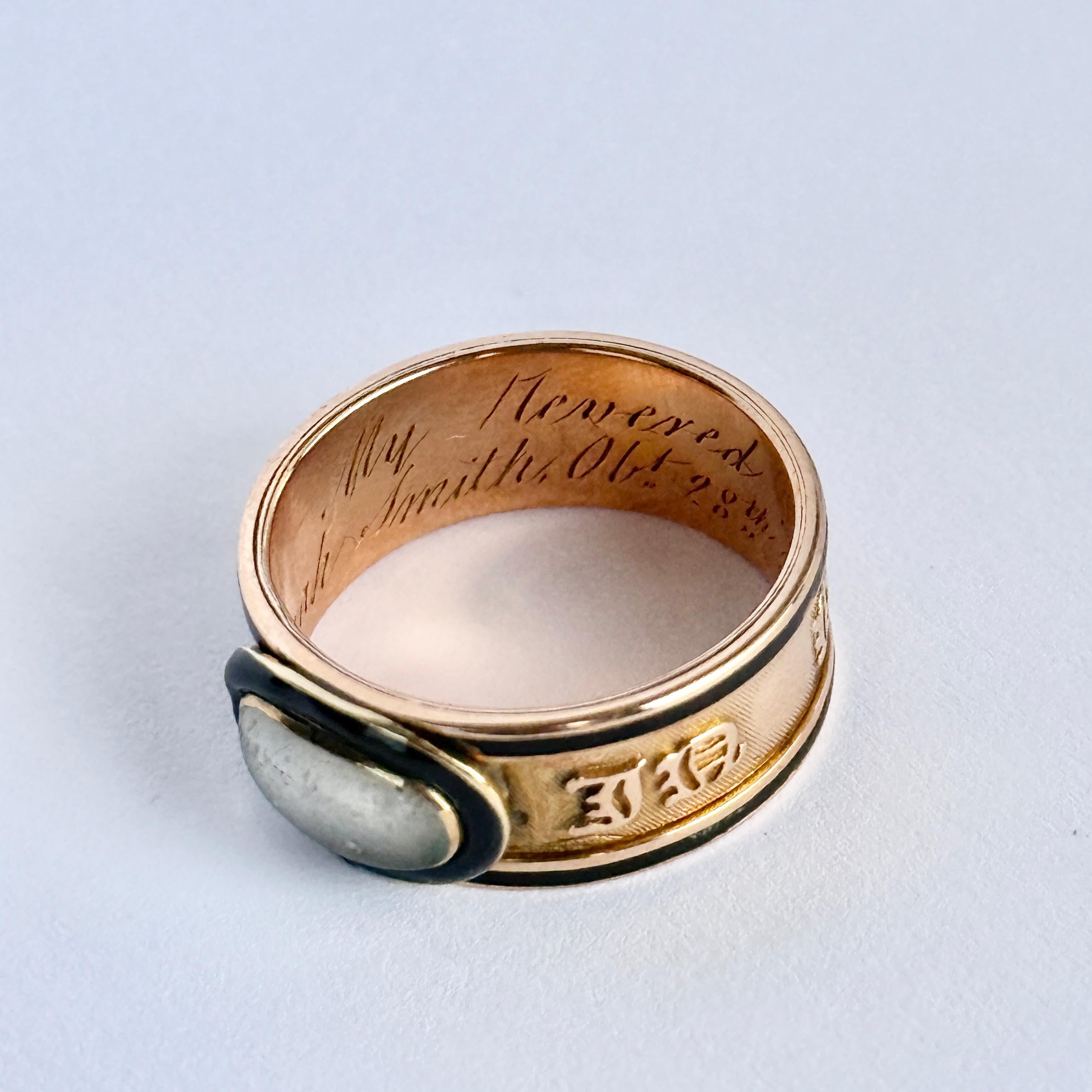 Georgisches Kristall und Emaille 18 Karat Graviertes Gedenkband für Damen oder Herren im Angebot