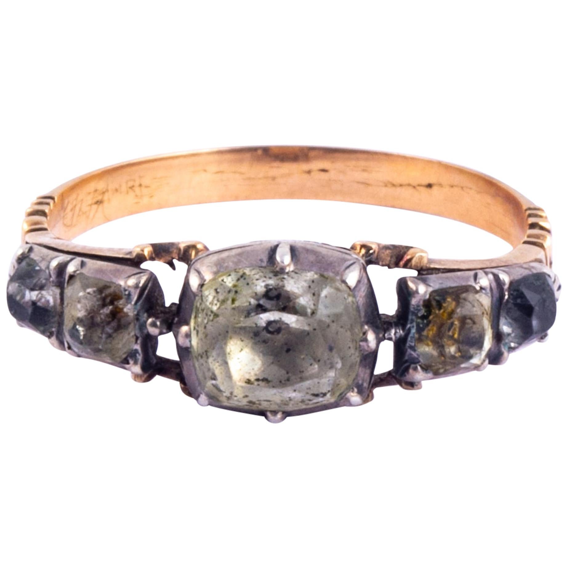 Georgian Crystal Five-Stone 15 Carat Gold Ring