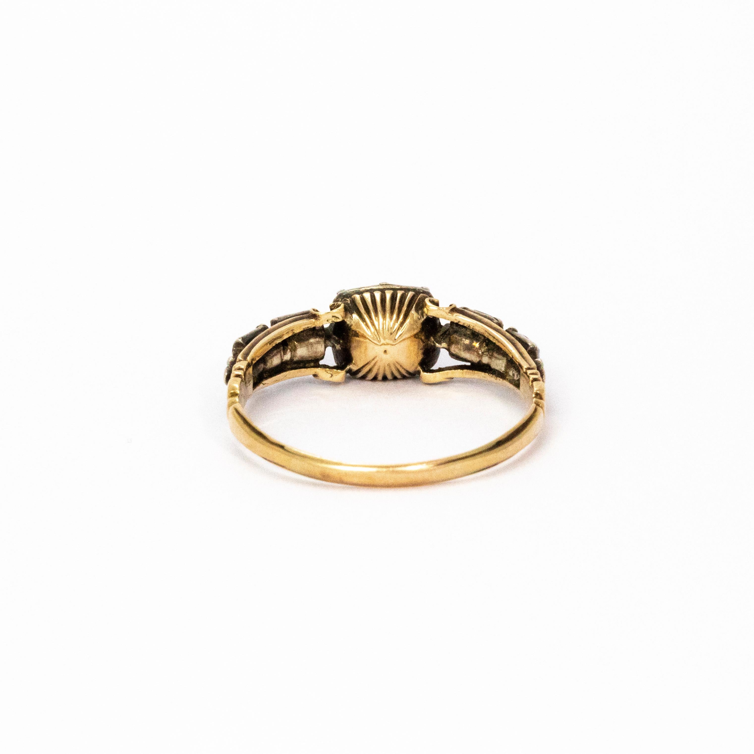 Georgian Crystal Five-Stone 15 Karat Gold Ring (George II.)