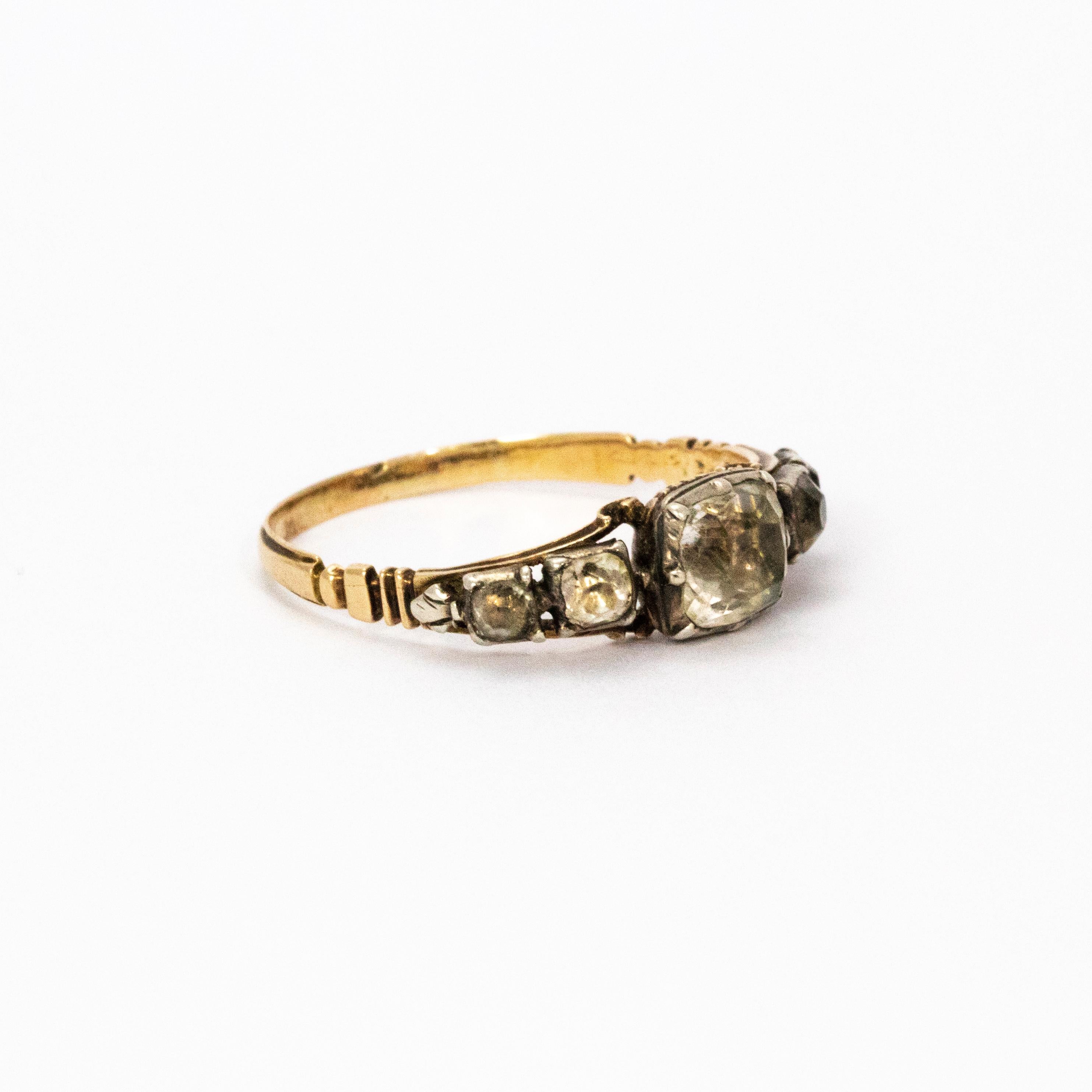 Women's or Men's Georgian Crystal Five-Stone 15 Karat Gold Ring