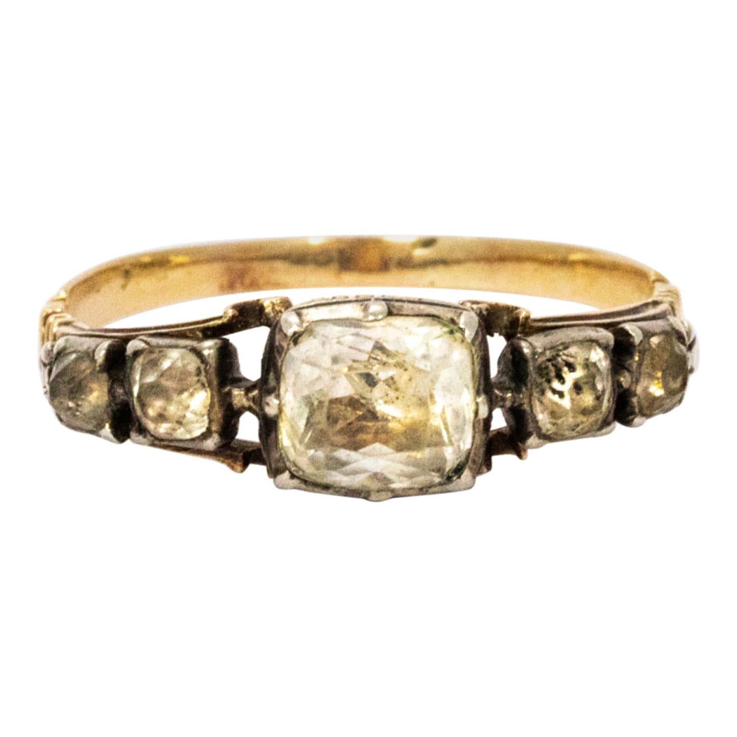 Georgian Crystal Five-Stone 15 Karat Gold Ring