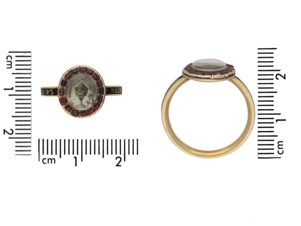 Georgian crystal, garnet and enamel memorial ring, English, circa 1775. In Good Condition For Sale In London, GB