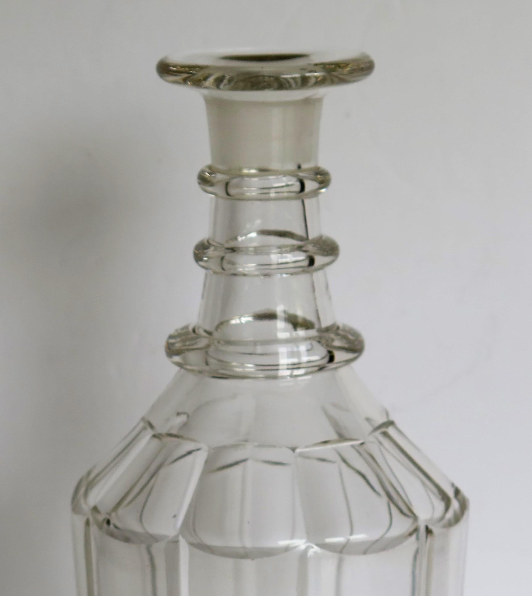 Georgian Crystal Lead Glass Decanter with Three Neck Rings and Mushroom Stopper  2