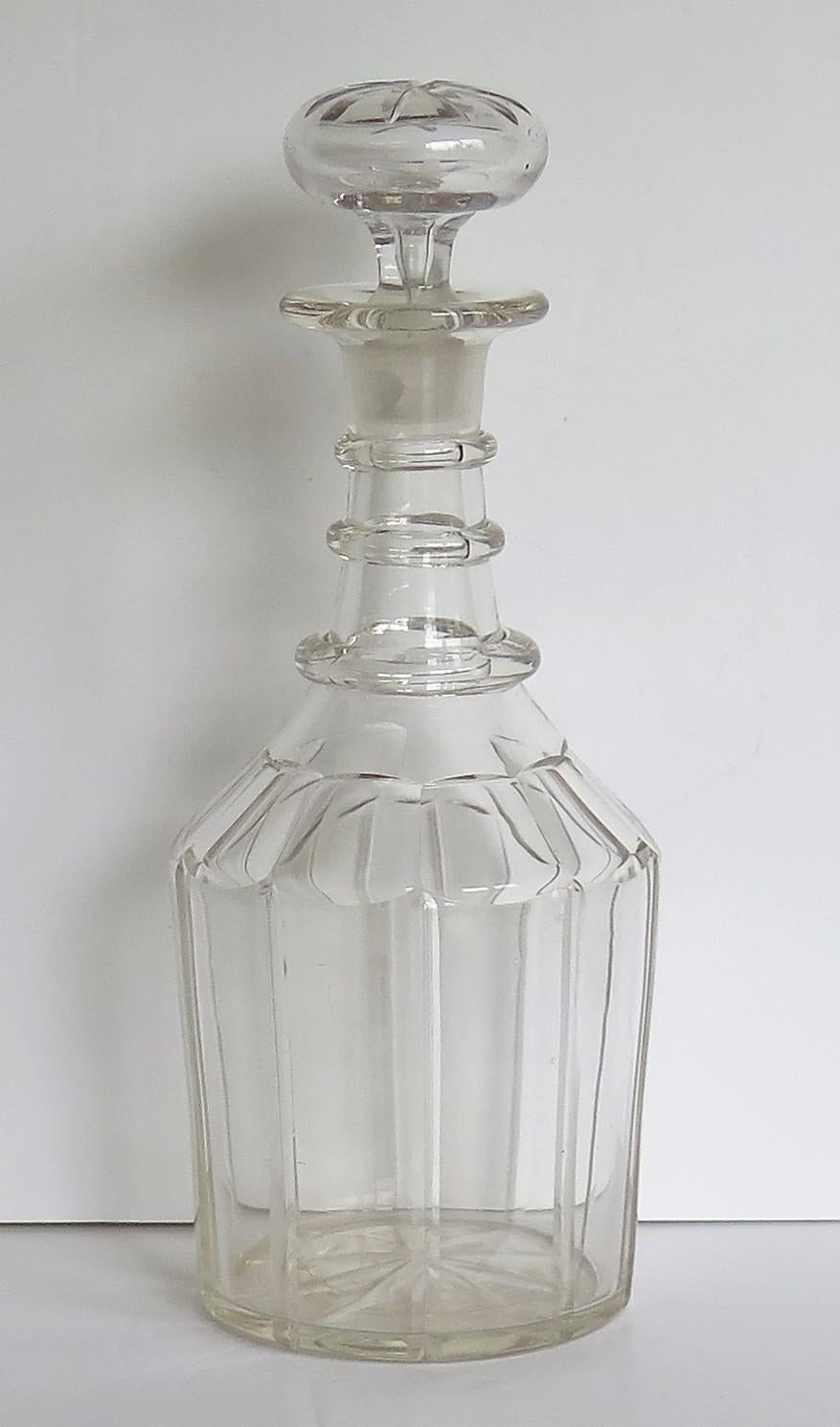 Hand-Crafted Georgian Crystal Lead Glass Decanter with Three Neck Rings and Mushroom Stopper 