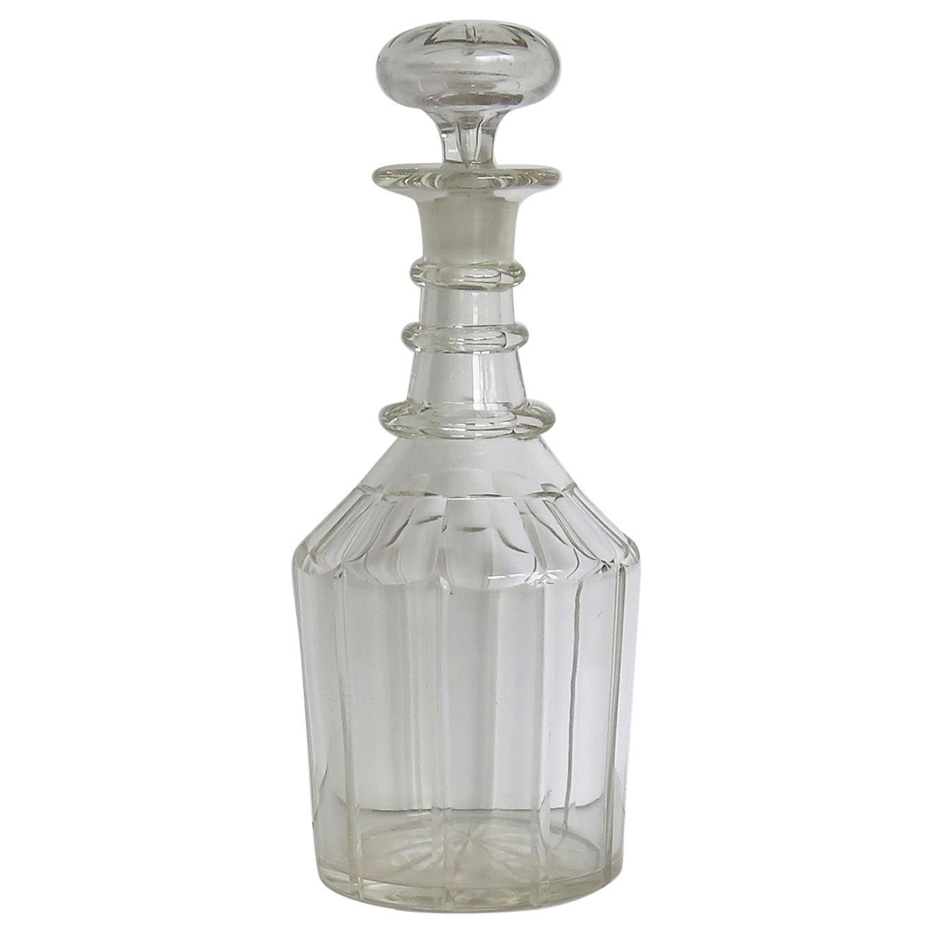 Georgian Crystal Lead Glass Decanter with Three Neck Rings and Mushroom Stopper 
