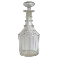 Antique Georgian Crystal Lead Glass Decanter with Three Neck Rings and Mushroom Stopper 