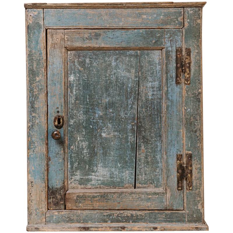 18th Century Blind Door Large Hudson Valley Cupboard with Original Blue