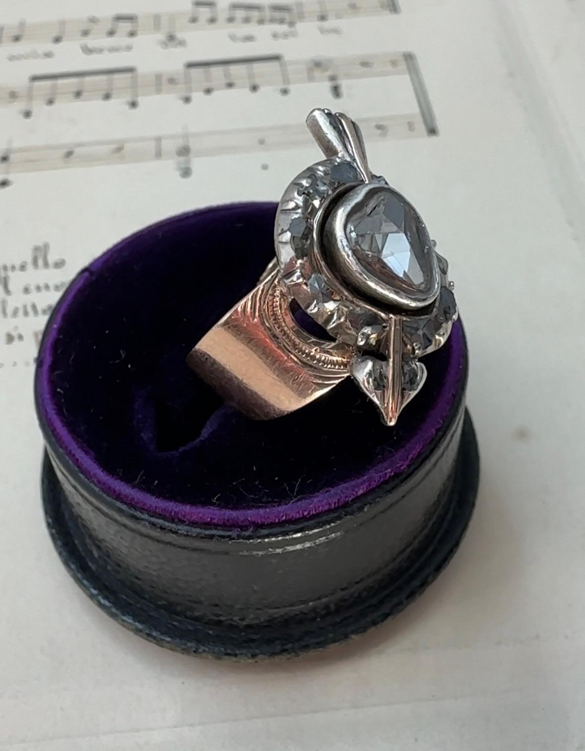 Georgianischer Amor-Ring mit Herz und Pfeil (Rosenschliff) im Angebot