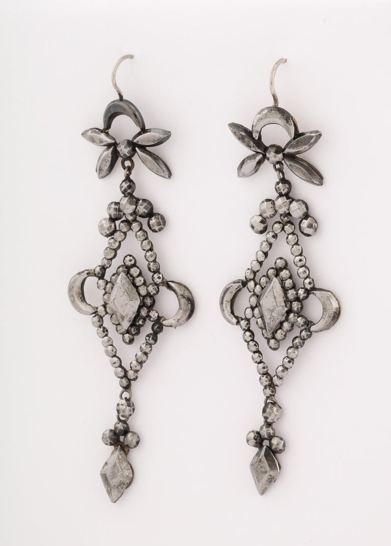 Women's or Men's Georgian Cut Steel Long Earrings.   For Sale