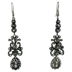 Georgian Dangle Drop Earrings 3 Inch Antique 19th C Paste Marie Antoinette Style