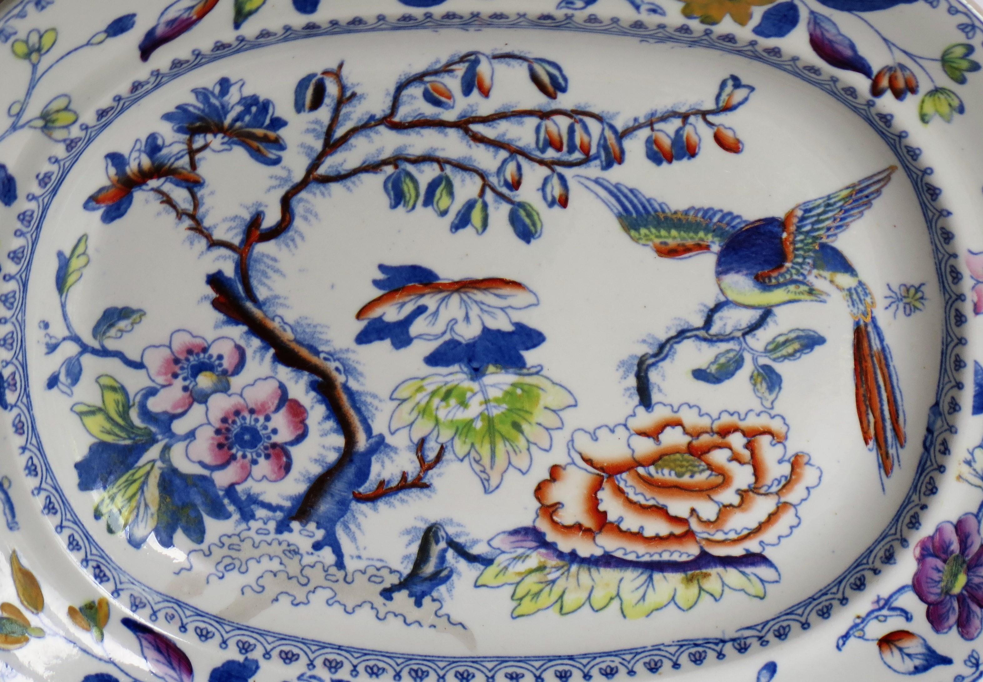 Hand-Painted Georgian Davenport Ironstone Platter in the Flying Bird Pattern, circa 1820