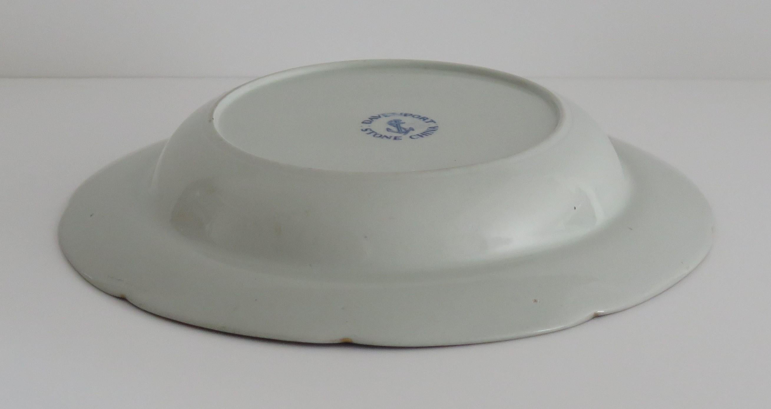 Georgian Davenport Ironstone Soup Plate or Bowl Bamboo & Peony Ptn 15, Ca 1815 For Sale 4
