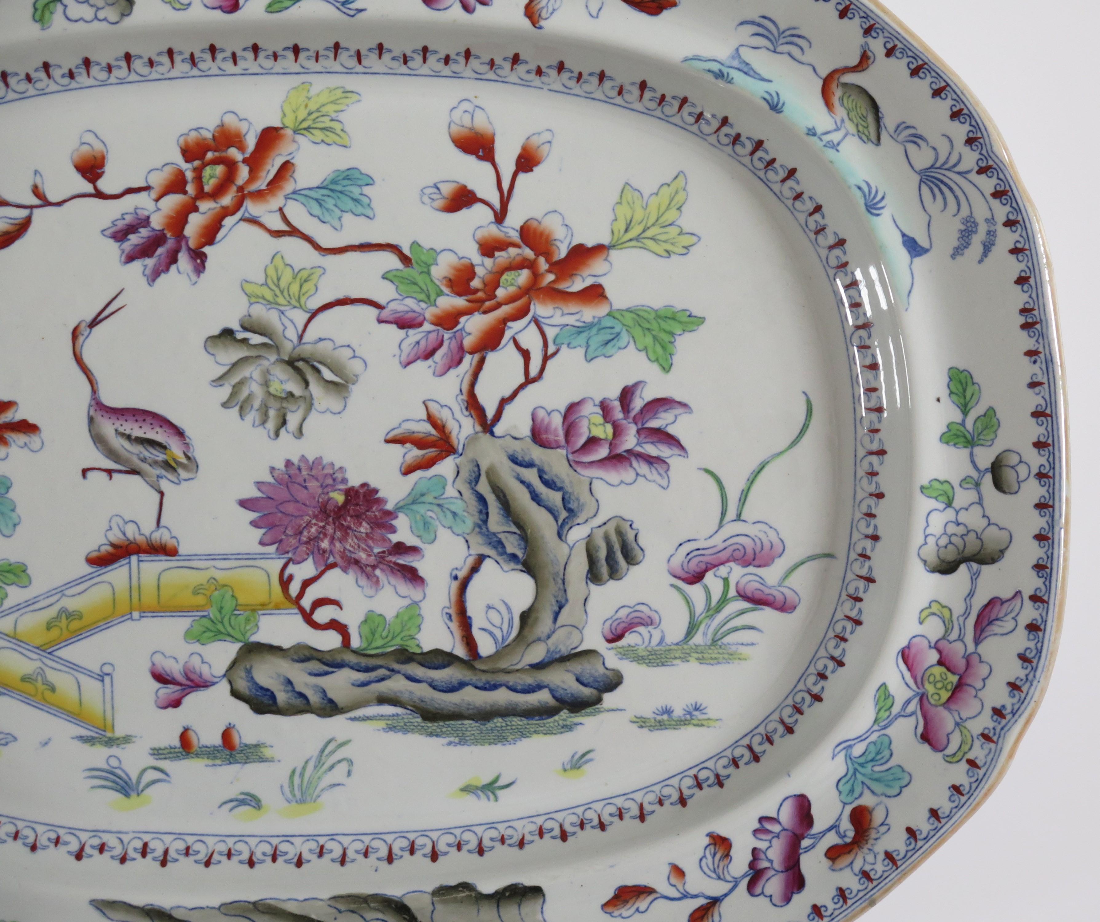 English Georgian Davenport Large Meat Platter in Stork Ptn No 24 Ironstone, circa 1815