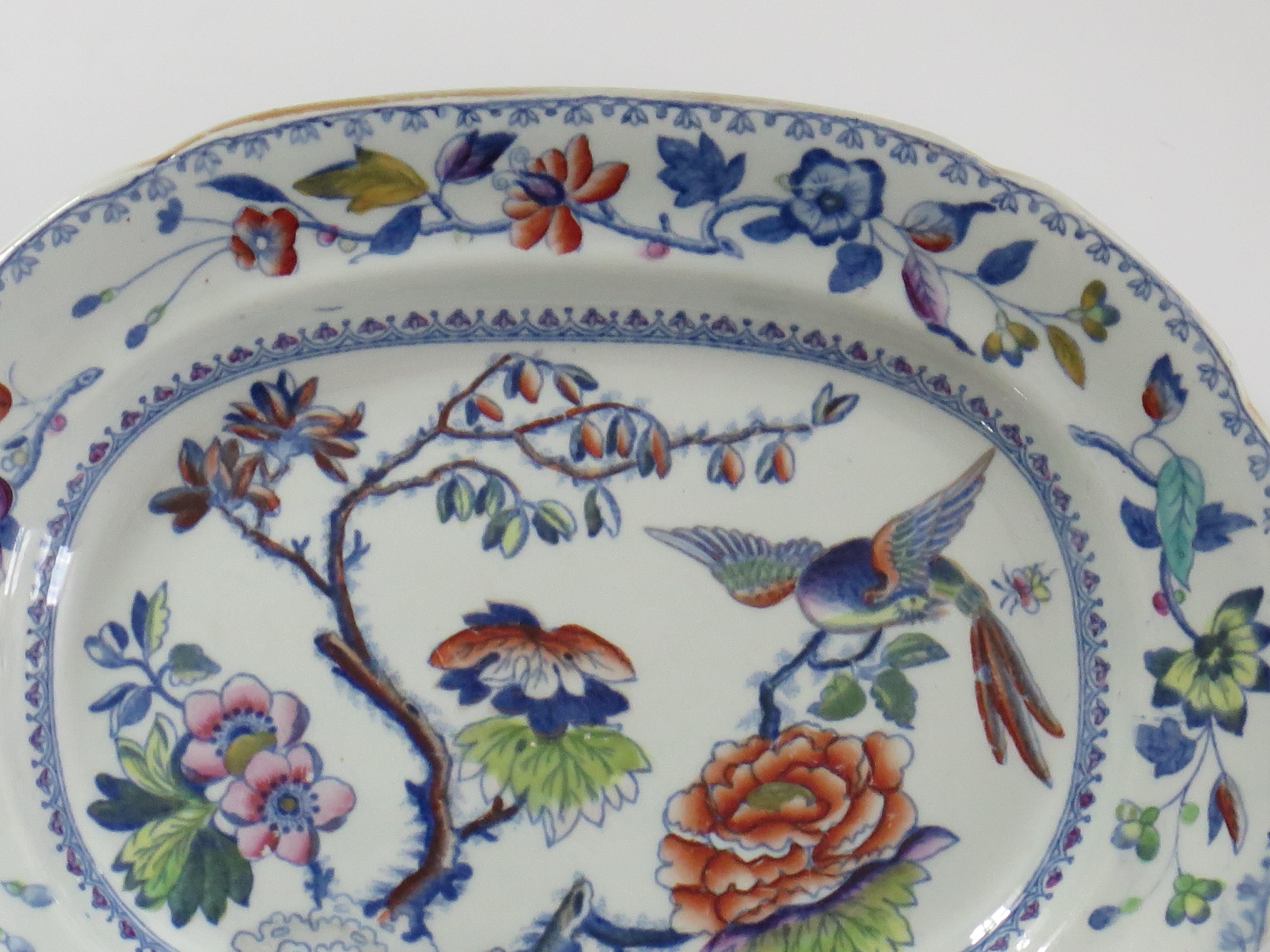 English Georgian Davenport Platter Ironstone Hand Painted Flying Bird Ptn, circa 1815