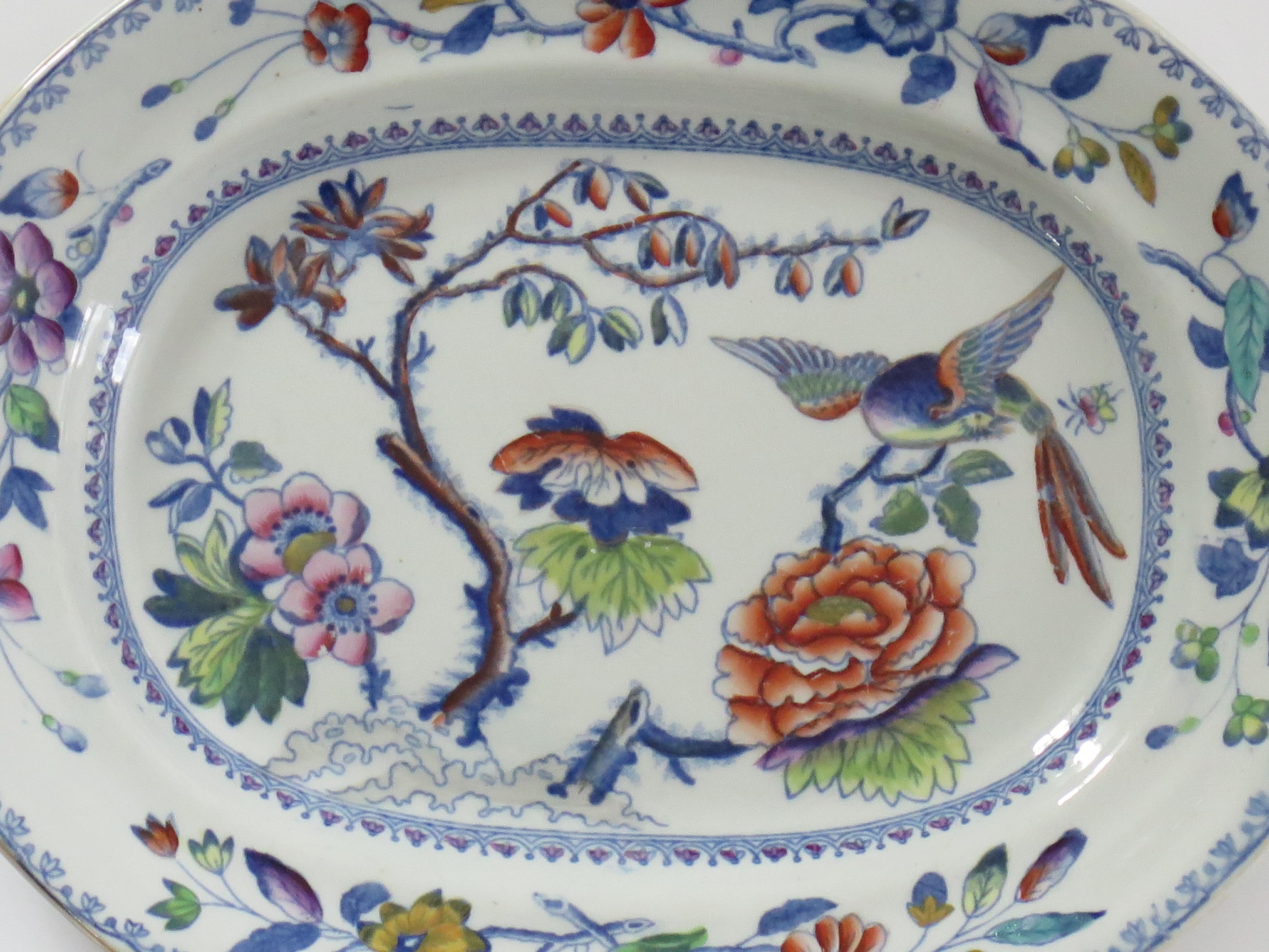 Georgian Davenport Platter Ironstone Hand Painted Flying Bird Ptn, circa 1815 1