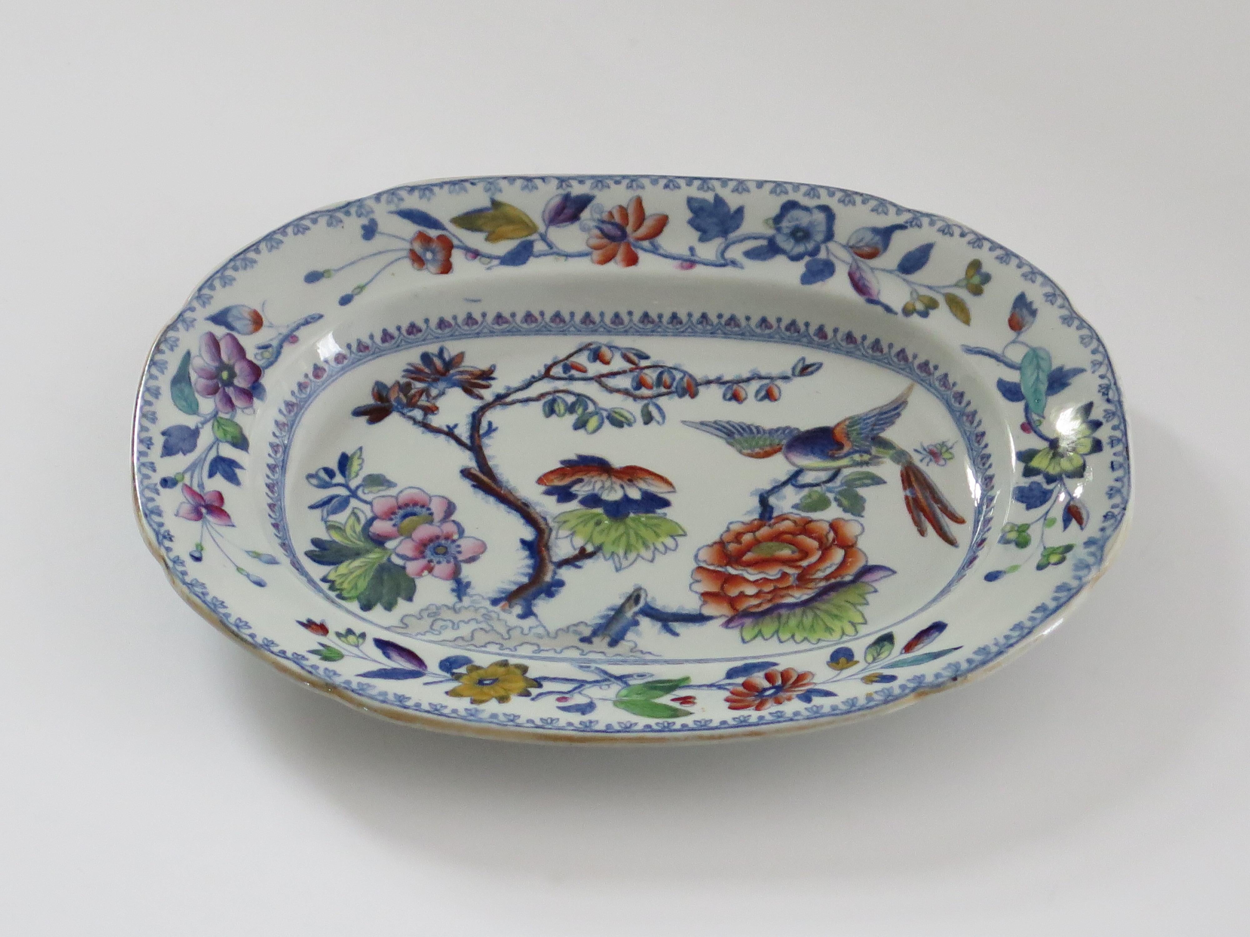 Georgian Davenport Platter Ironstone Hand Painted Flying Bird Ptn, circa 1815 2