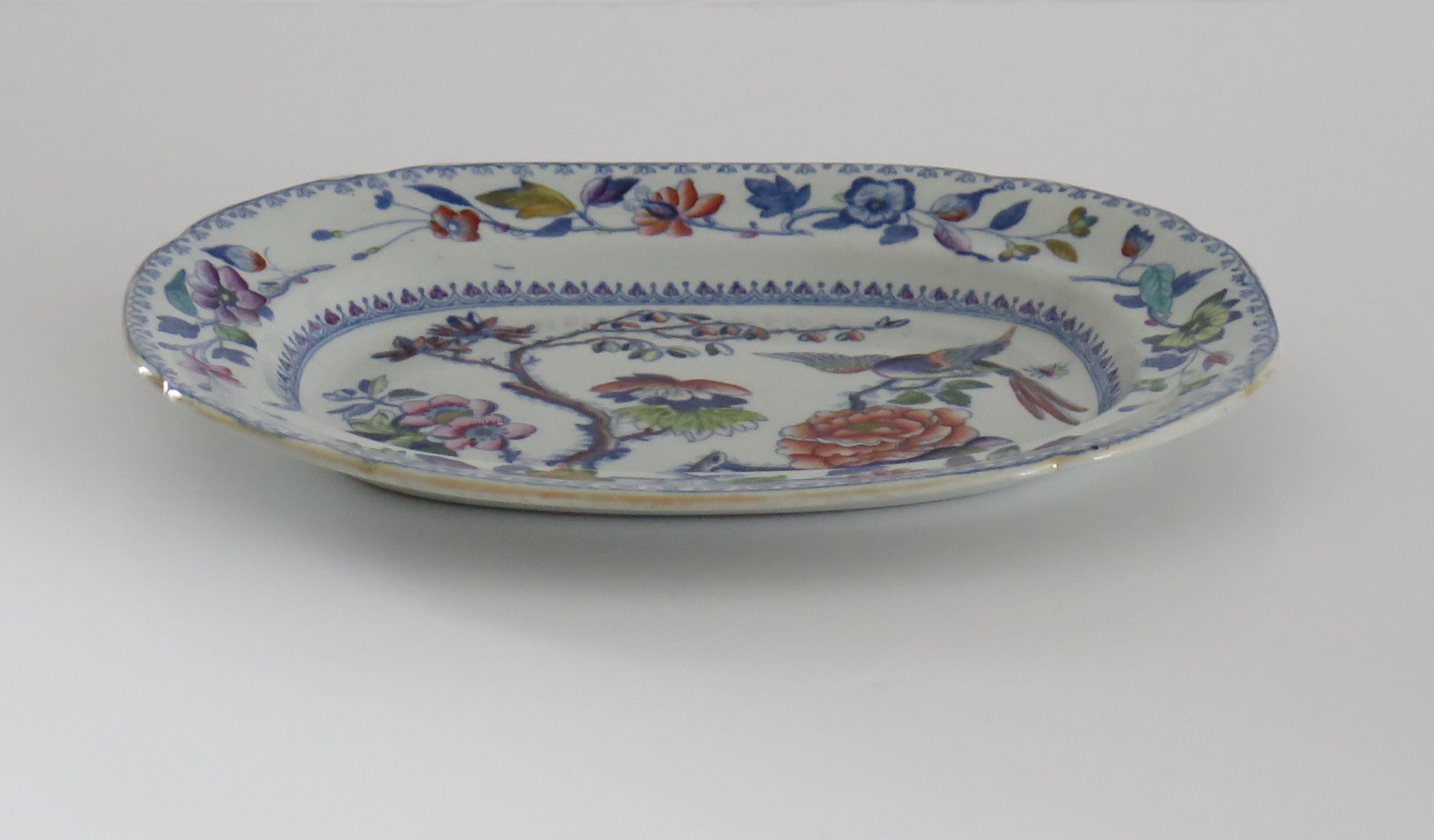 Georgian Davenport Platter Ironstone Hand Painted Flying Bird Ptn, circa 1815 3