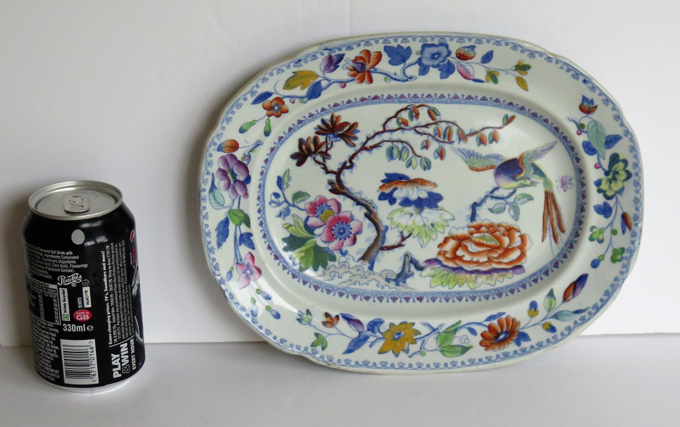 Georgian Davenport Platter, Ironstone Hand Painted Flying Bird Ptn, circa 1820 8