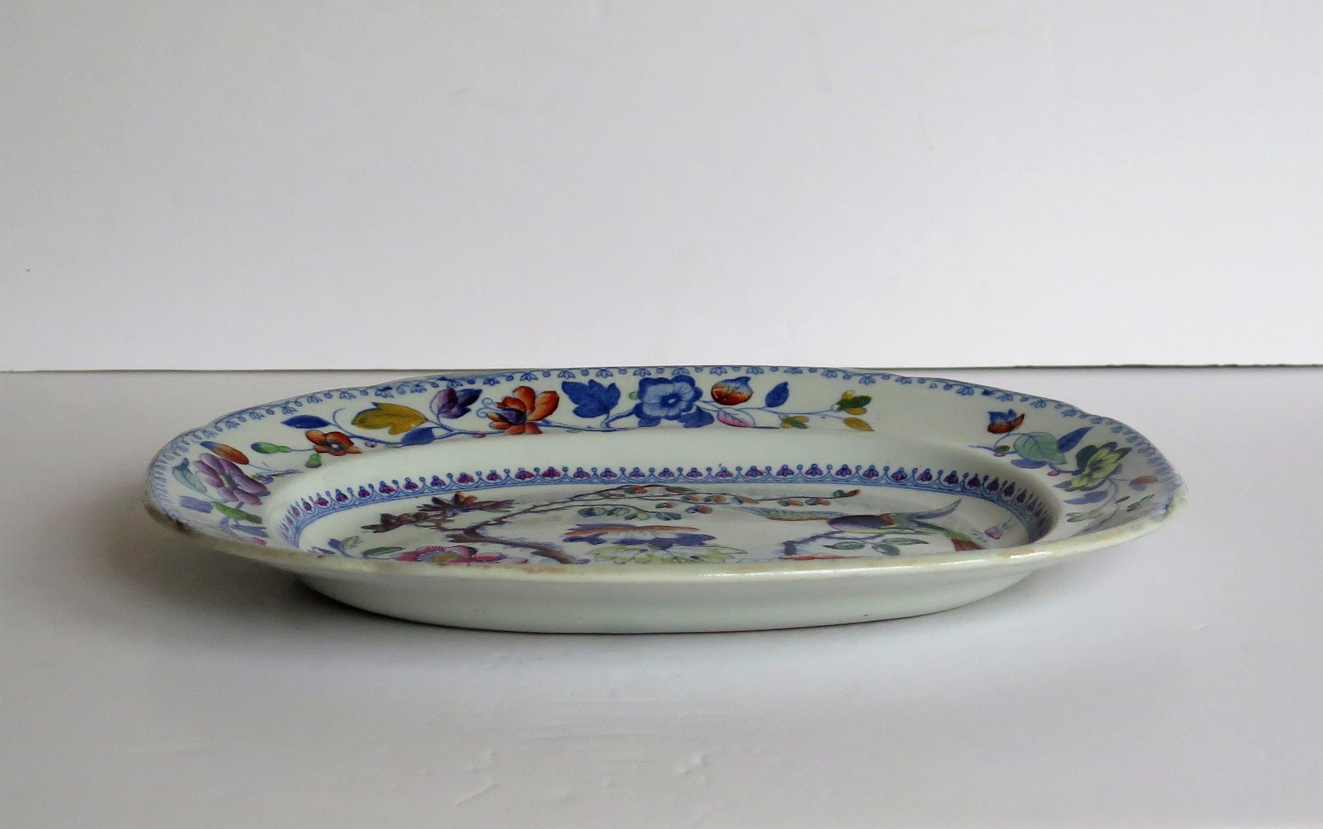 Georgian Davenport Platter, Ironstone Hand Painted Flying Bird Ptn, circa 1820 In Good Condition In Lincoln, Lincolnshire