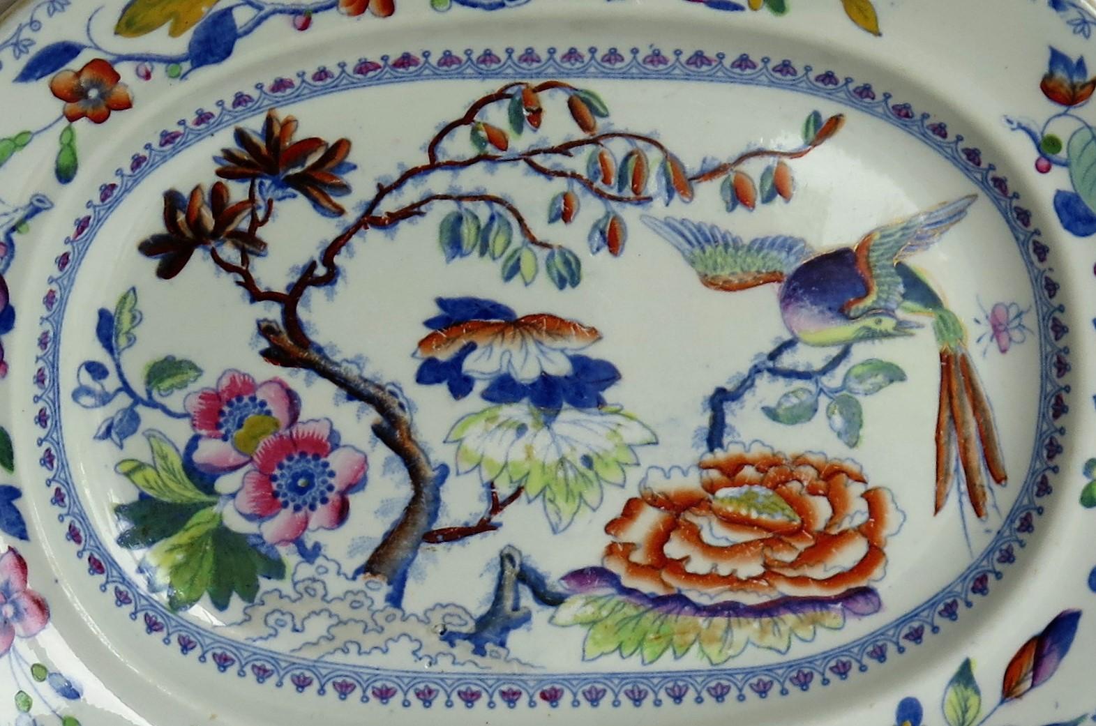 Georgian Davenport Platter, Ironstone Hand Painted Flying Bird Ptn, circa 1820 1