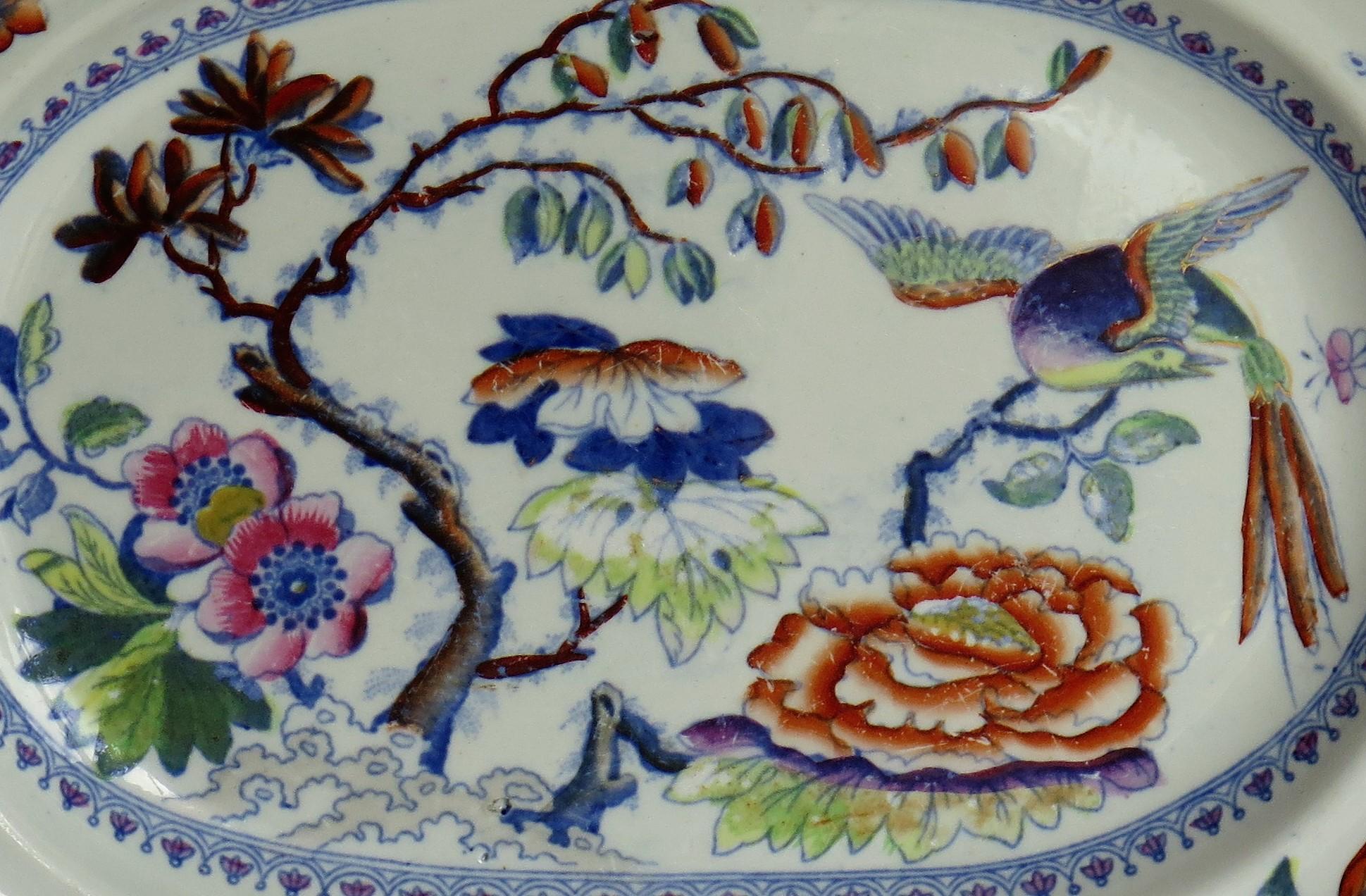 Georgian Davenport Platter, Ironstone Hand Painted Flying Bird Ptn, circa 1820 2