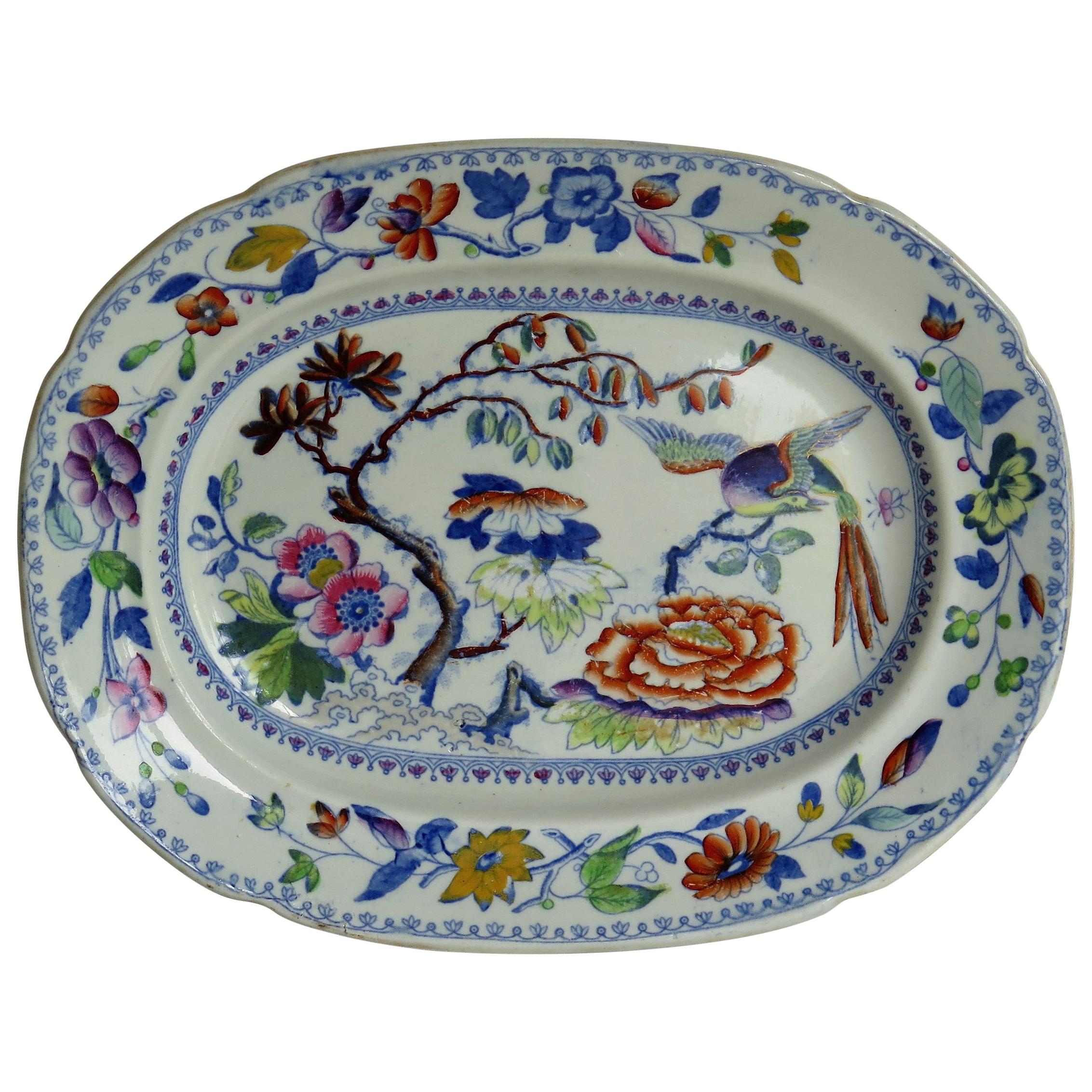 Georgian Davenport Platter, Ironstone Hand Painted Flying Bird Ptn, circa 1820