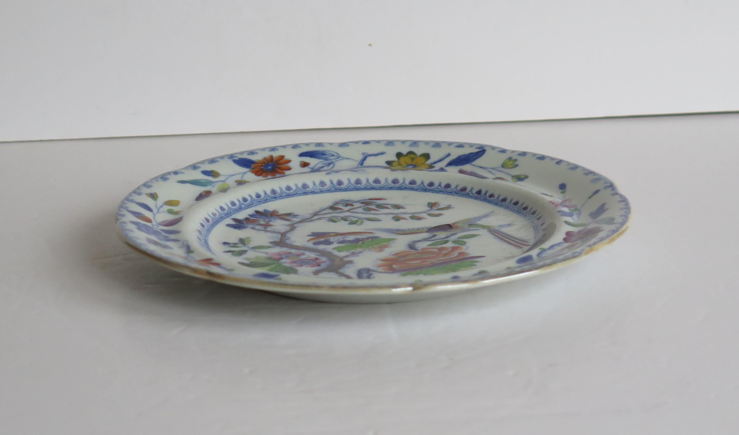 English Georgian Davenport Side Plate Ironstone Hand Painted Flying Bird Ptn, circa 1820 For Sale