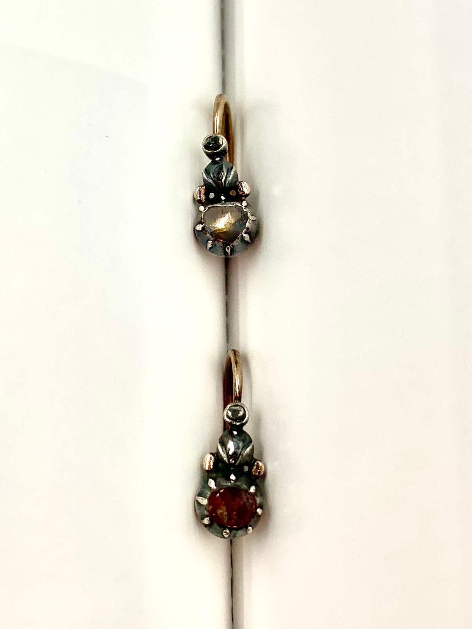 Georgian Day to Night 2.8TCW Rose Cut Diamond Silver Topped 14K Gold Earrings For Sale 6