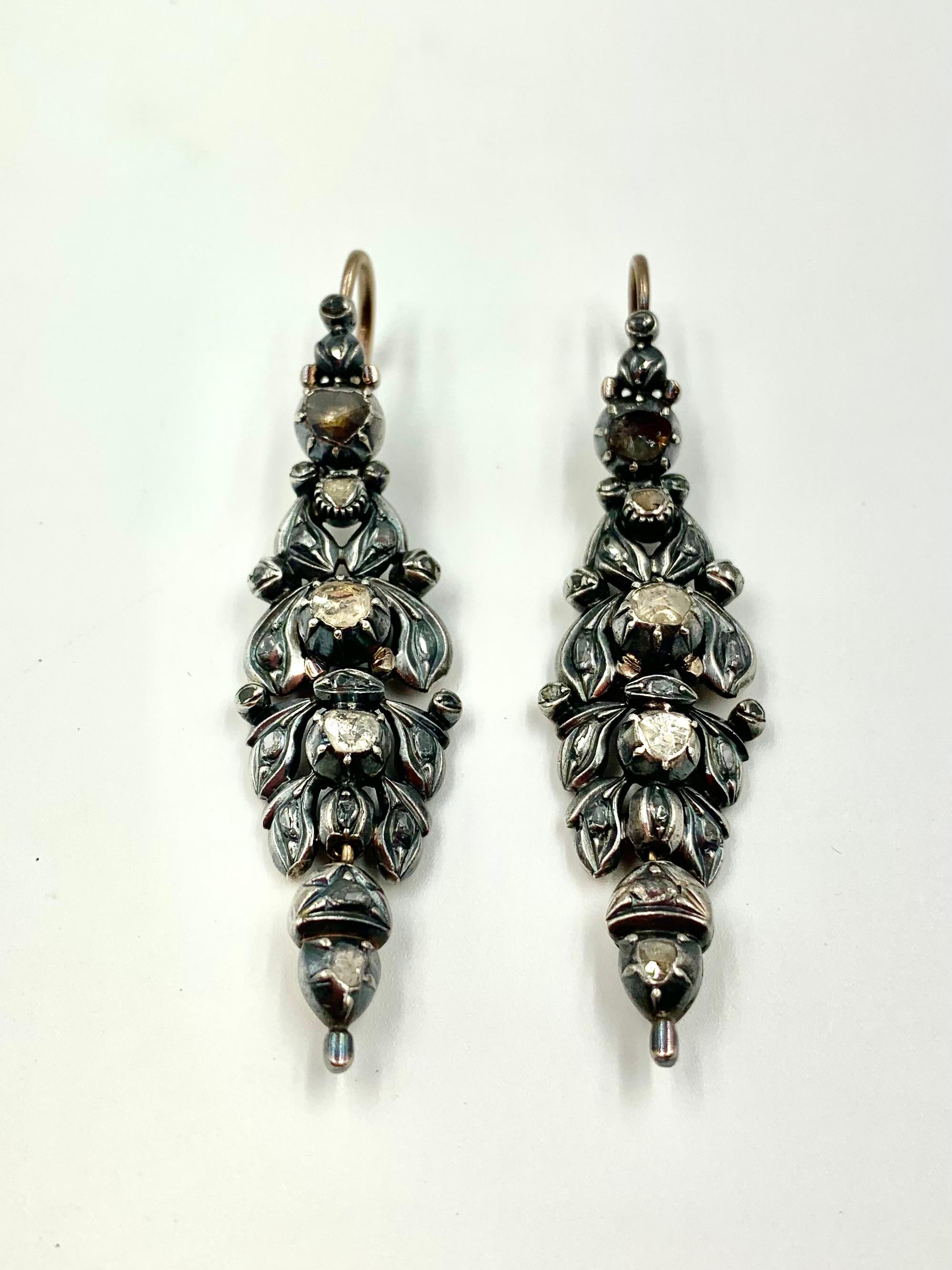 Georgian Day to Night 2.8TCW Rose Cut Diamond Silver Topped 14K Gold Earrings For Sale 8