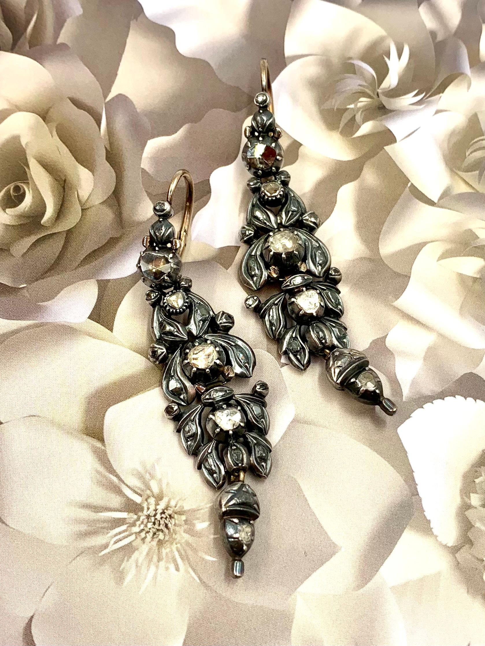 Georgian Day to Night 2.8TCW Rose Cut Diamond Silver Topped 14K Gold Earrings For Sale 9