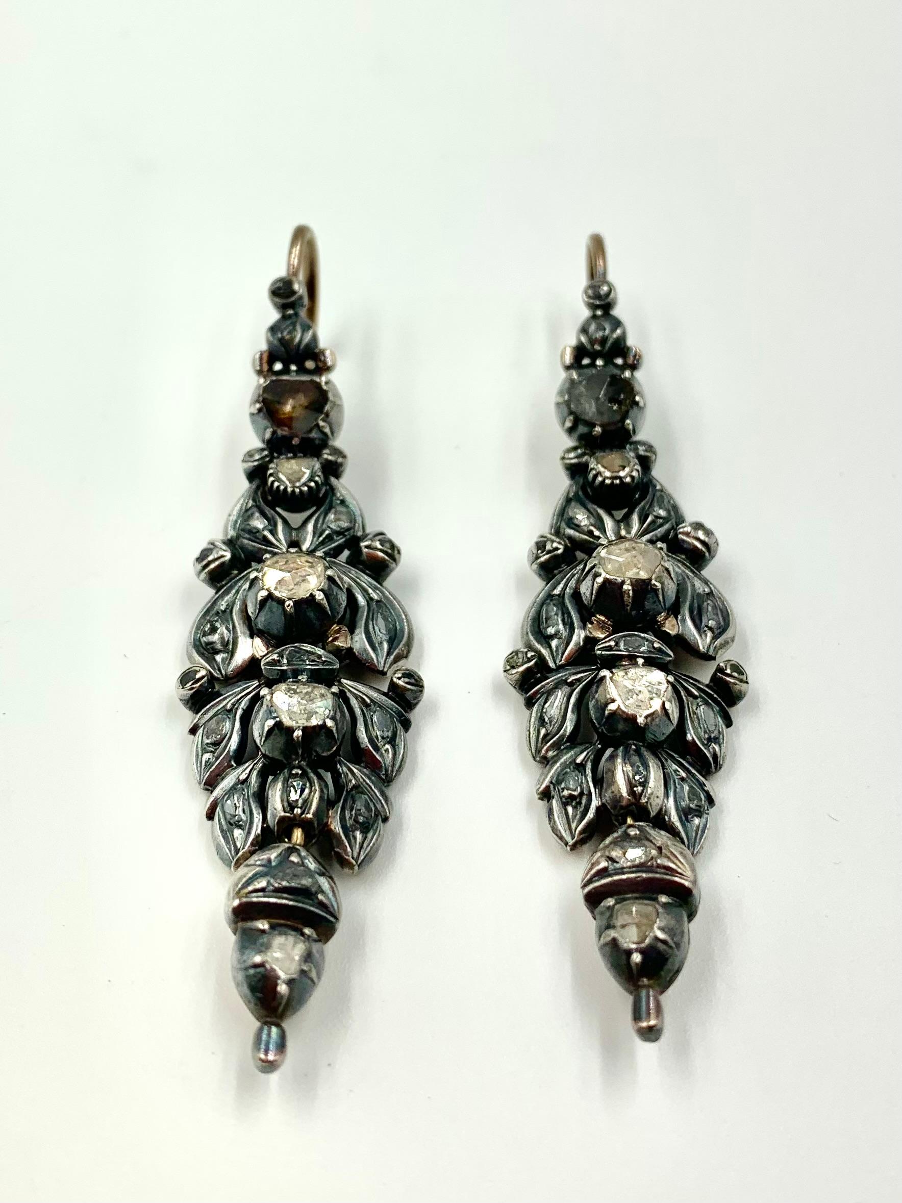 Georgian Day to Night 2.8TCW Rose Cut Diamond Silver Topped 14K Gold Earrings For Sale 10
