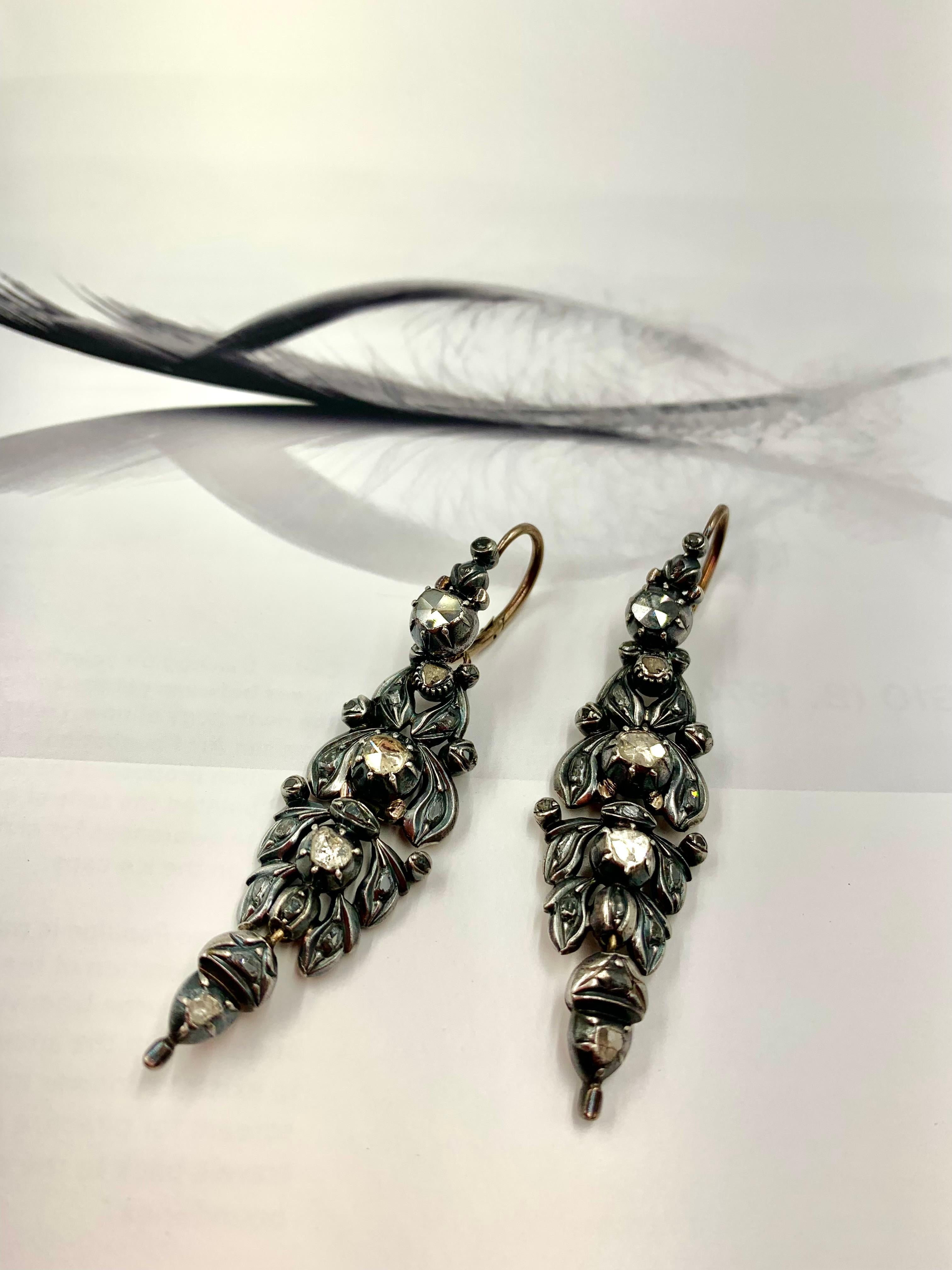 Georgian Day to Night 2.8TCW Rose Cut Diamond Silver Topped 14K Gold Earrings For Sale 11