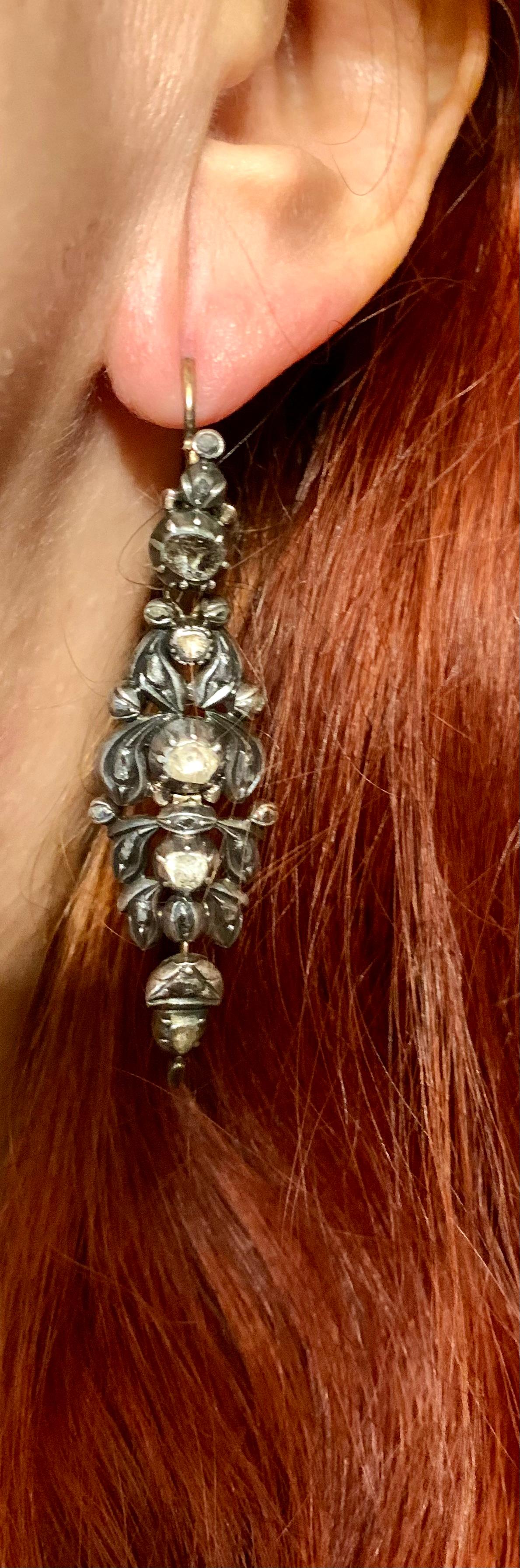 Georgian Day to Night 2.8TCW Rose Cut Diamond Silver Topped 14K Gold Earrings For Sale 13