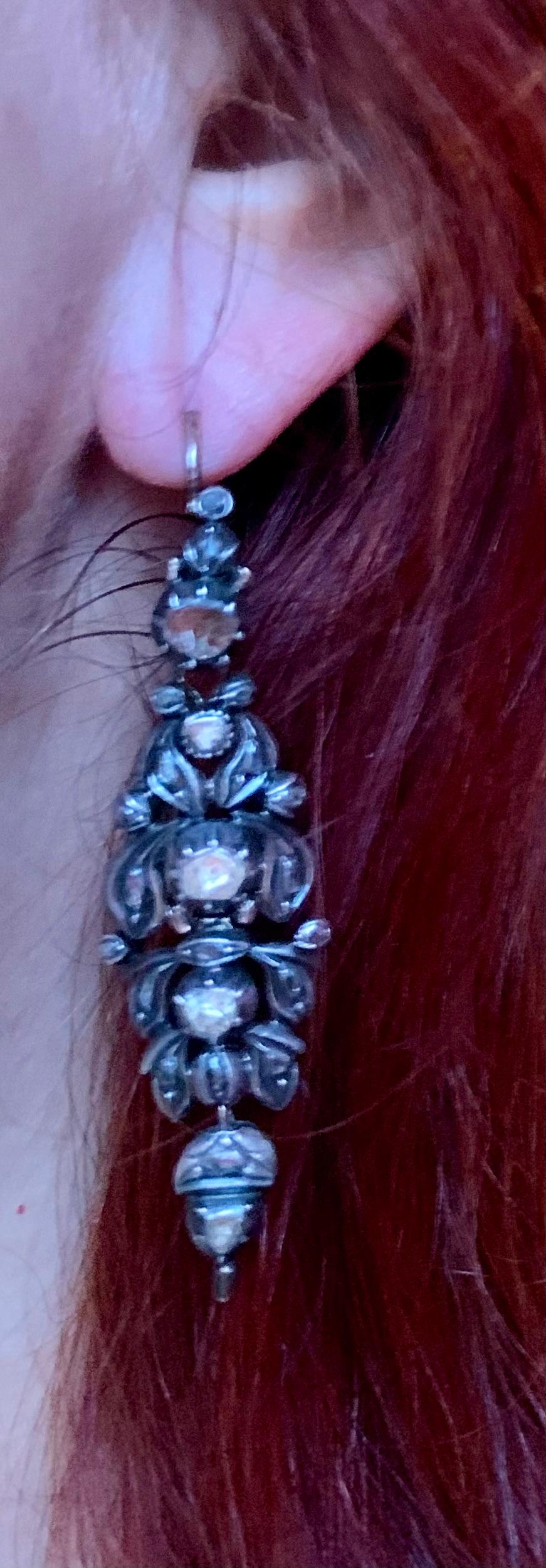 Georgian Day to Night 2.8TCW Rose Cut Diamond Silver Topped 14K Gold Earrings For Sale 14