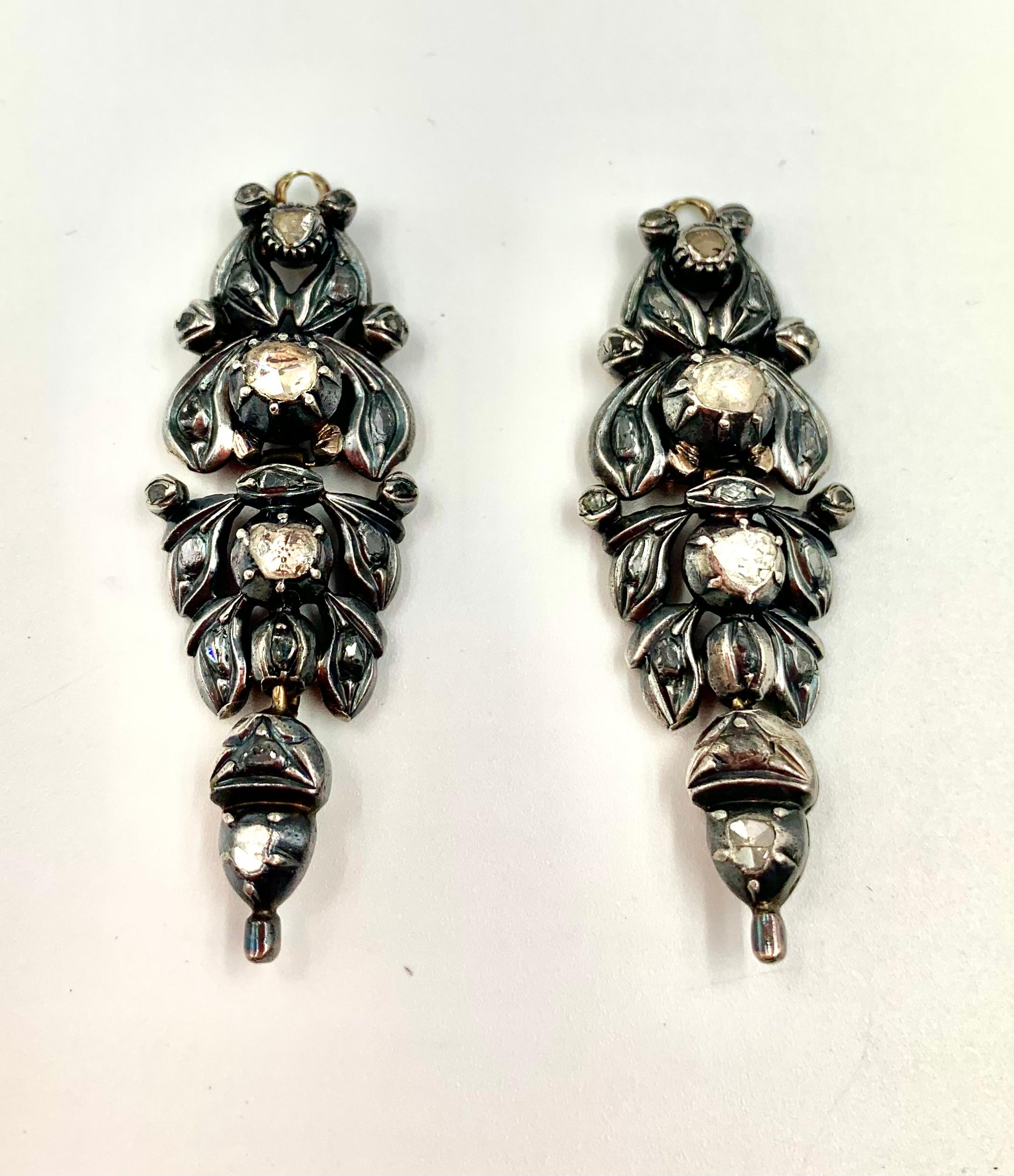 Georgian Day to Night 2.8TCW Rose Cut Diamond Silver Topped 14K Gold Earrings For Sale 3