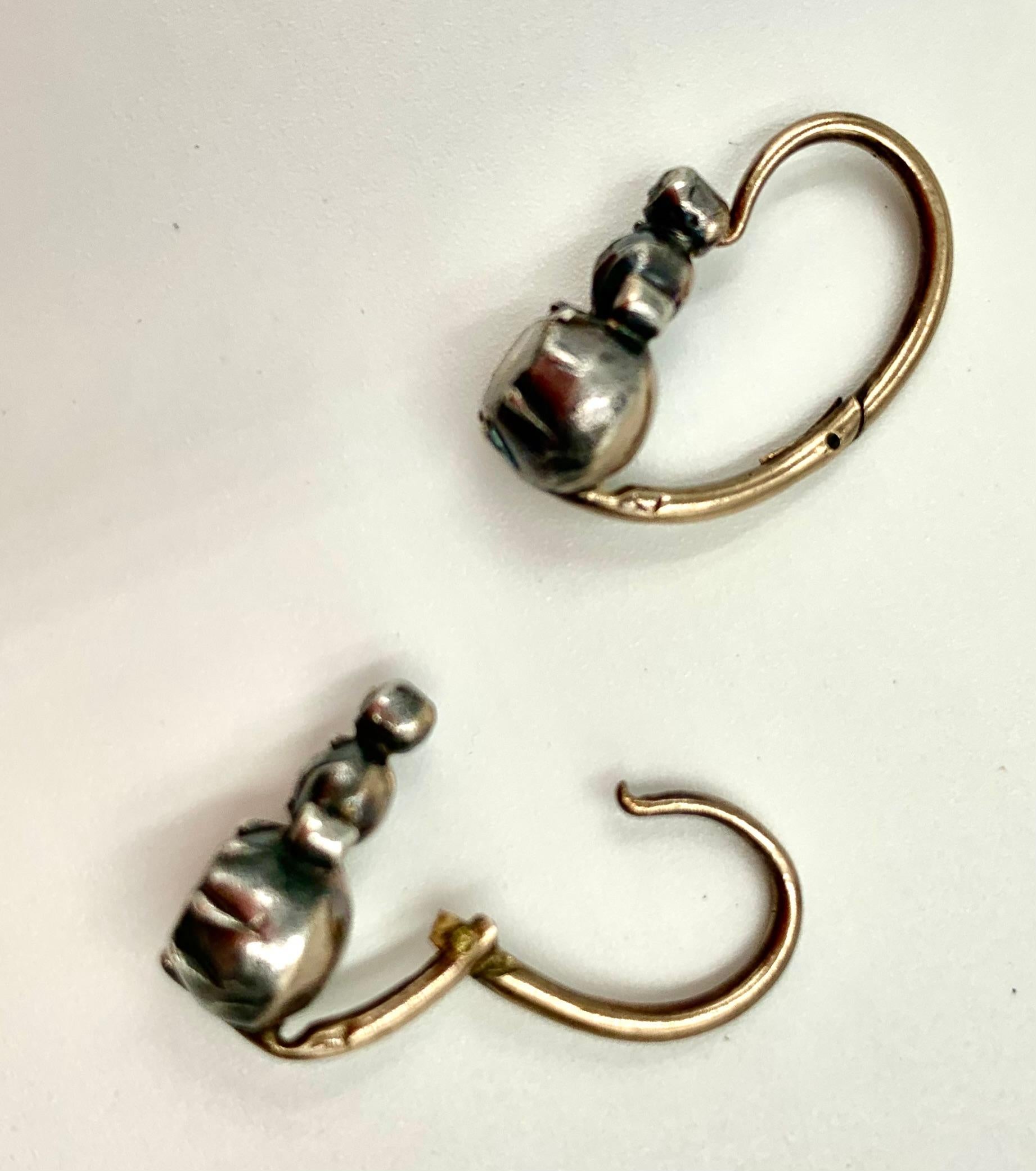 Georgian Day to Night 2.8TCW Rose Cut Diamond Silver Topped 14K Gold Earrings For Sale 5