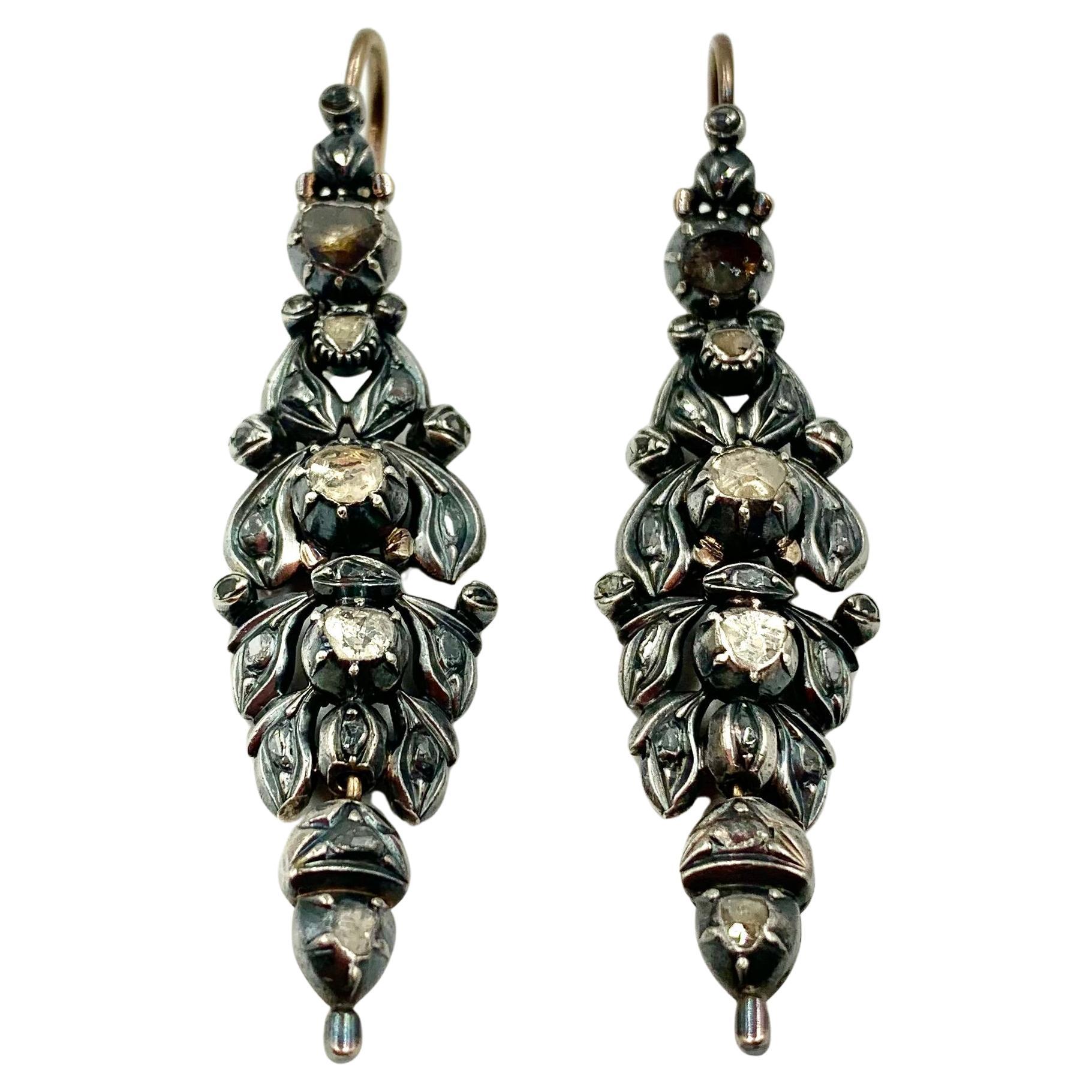Georgian Day to Night 2.8TCW Rose Cut Diamond Silver Topped 14K Gold Earrings