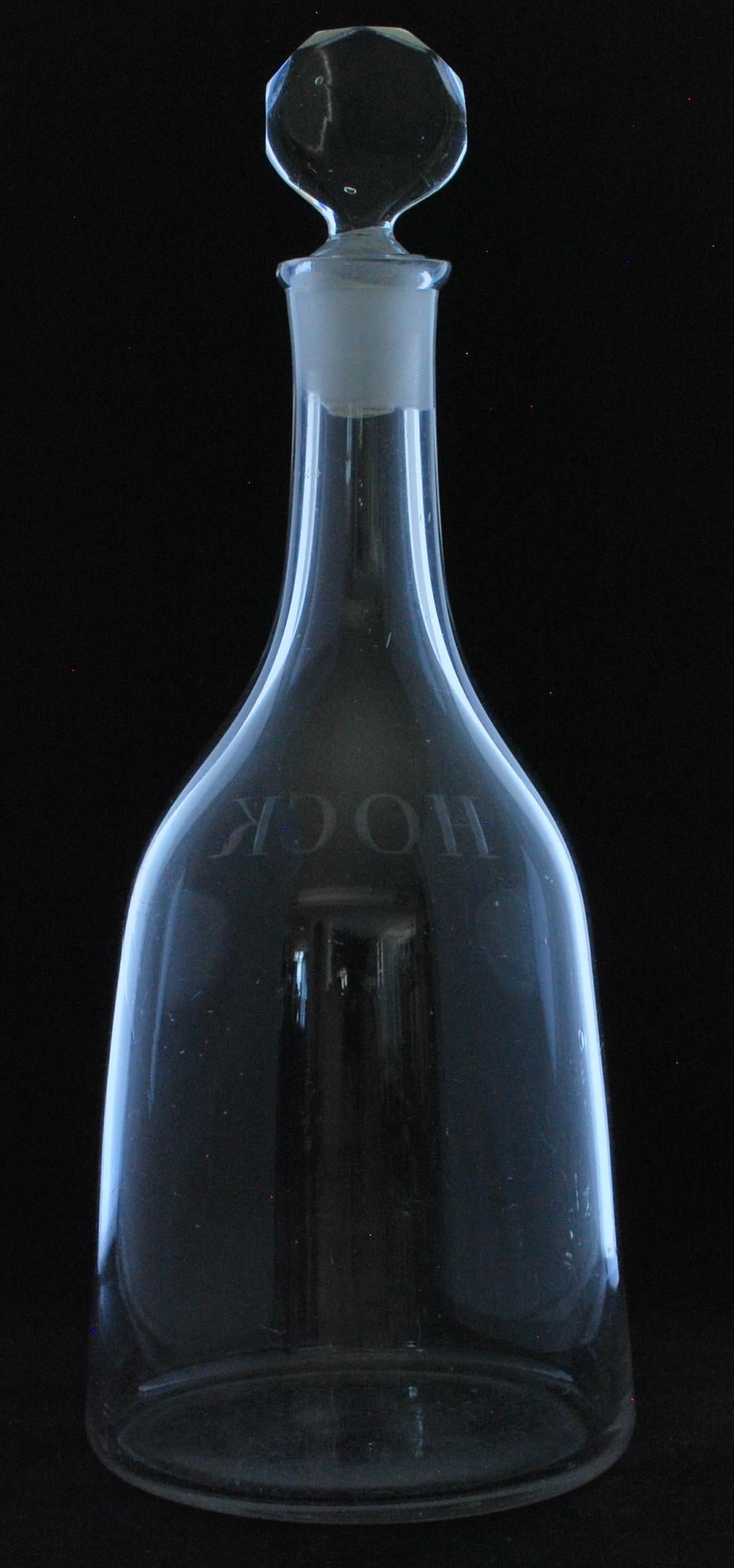 A very fine sugar-loaf shaped decanter, engraved for Hock, a name for any German white wine at the time.