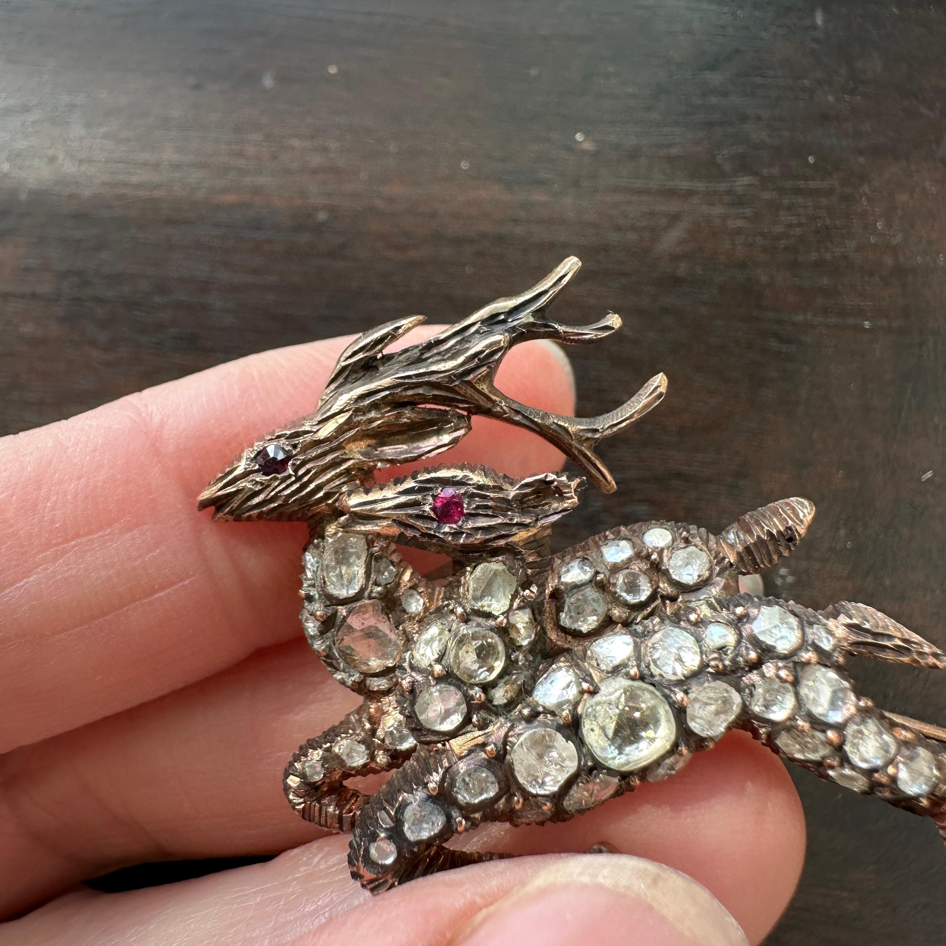 Georgianische Hirsch-Anstecknadel mit Diamanten im Rosenschliff 12k Gold Brosche im Angebot 7