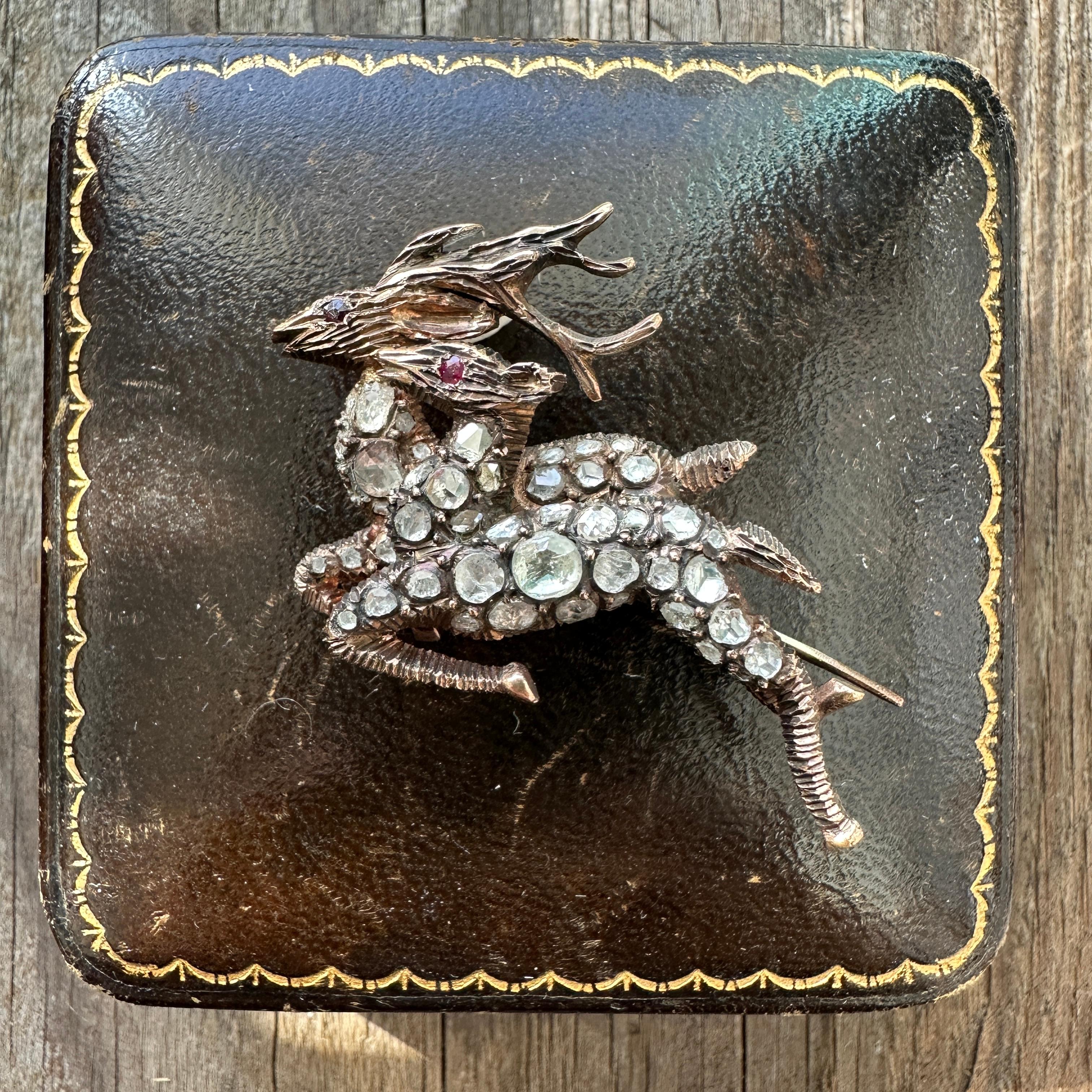 Georgianische Hirsch-Anstecknadel mit Diamanten im Rosenschliff 12k Gold Brosche im Angebot 10