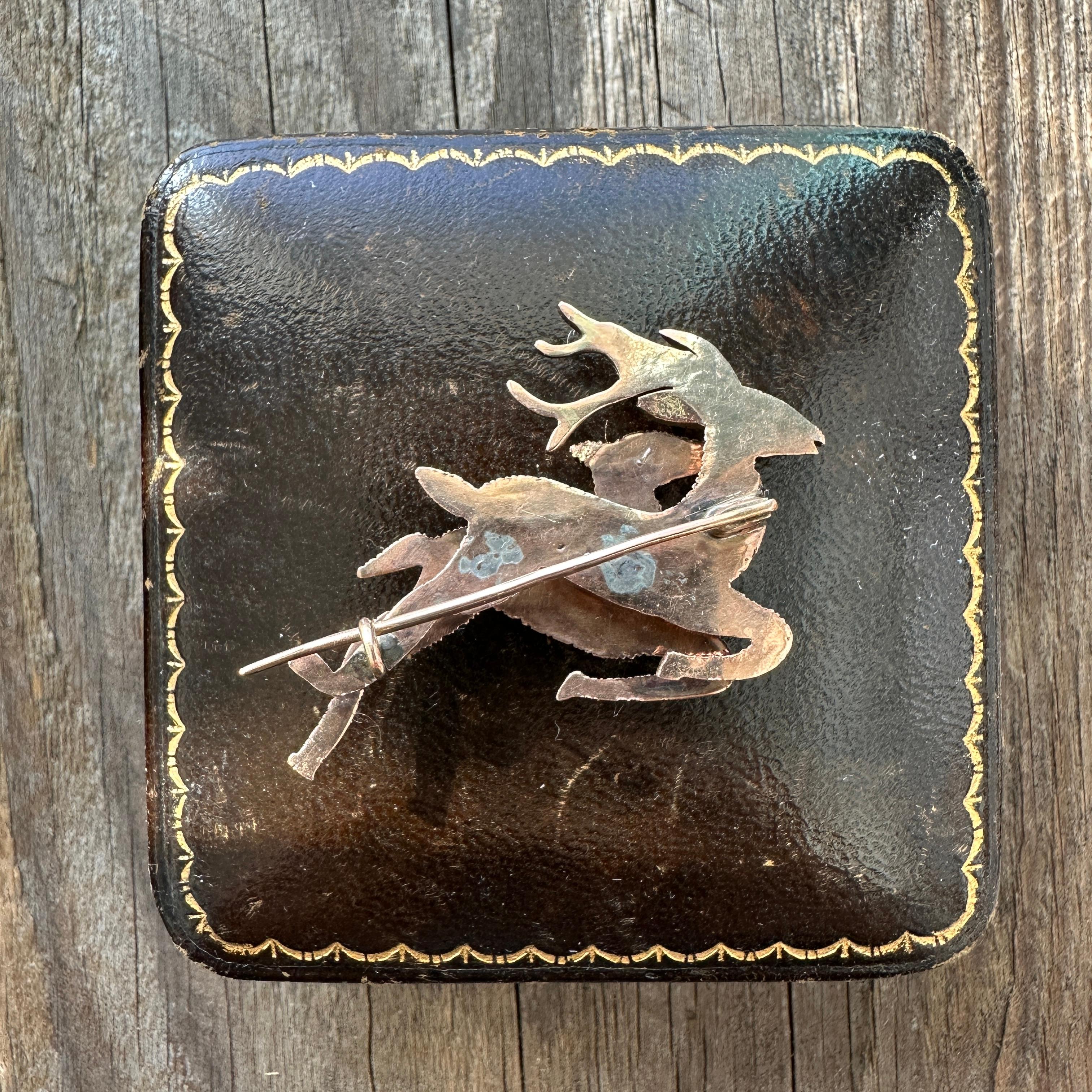 Georgianische Hirsch-Anstecknadel mit Diamanten im Rosenschliff 12k Gold Brosche im Angebot 12