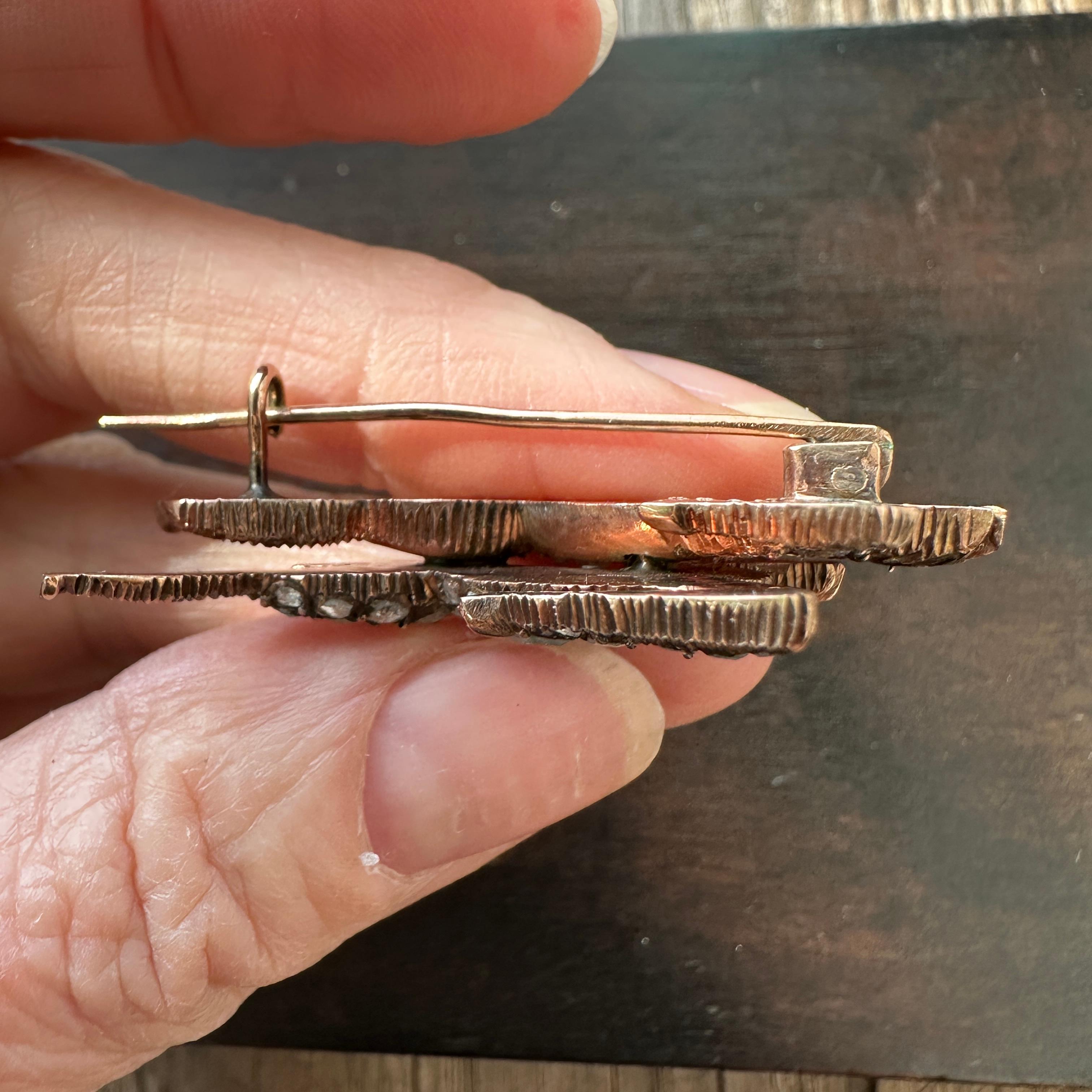 Georgianische Hirsch-Anstecknadel mit Diamanten im Rosenschliff 12k Gold Brosche im Angebot 14