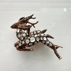 Georgian Deer Pin with Rose Cut Diamonds 12k Gold Brooch