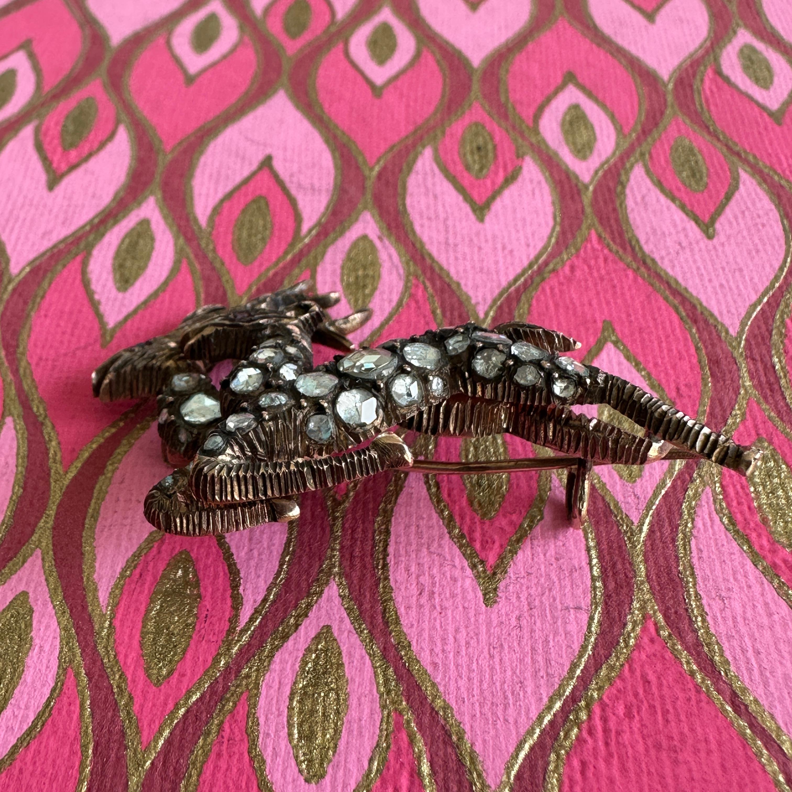 Georgianische Hirsch-Anstecknadel mit Diamanten im Rosenschliff 12k Gold Brosche im Angebot 1