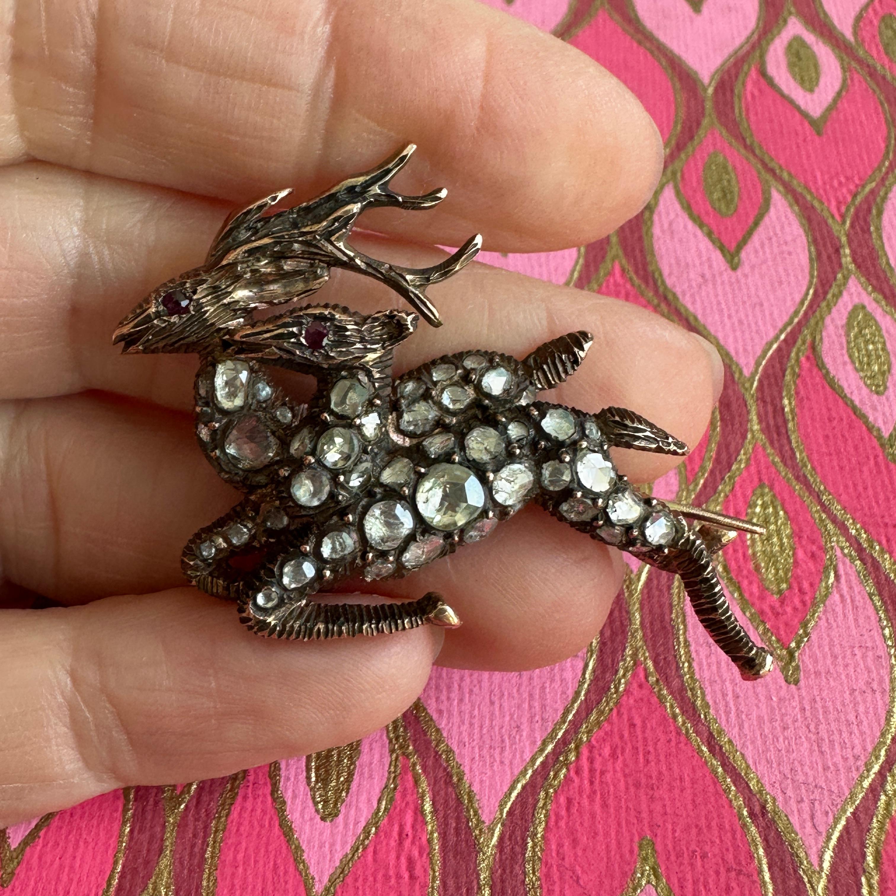Georgianische Hirsch-Anstecknadel mit Diamanten im Rosenschliff 12k Gold Brosche im Angebot 3