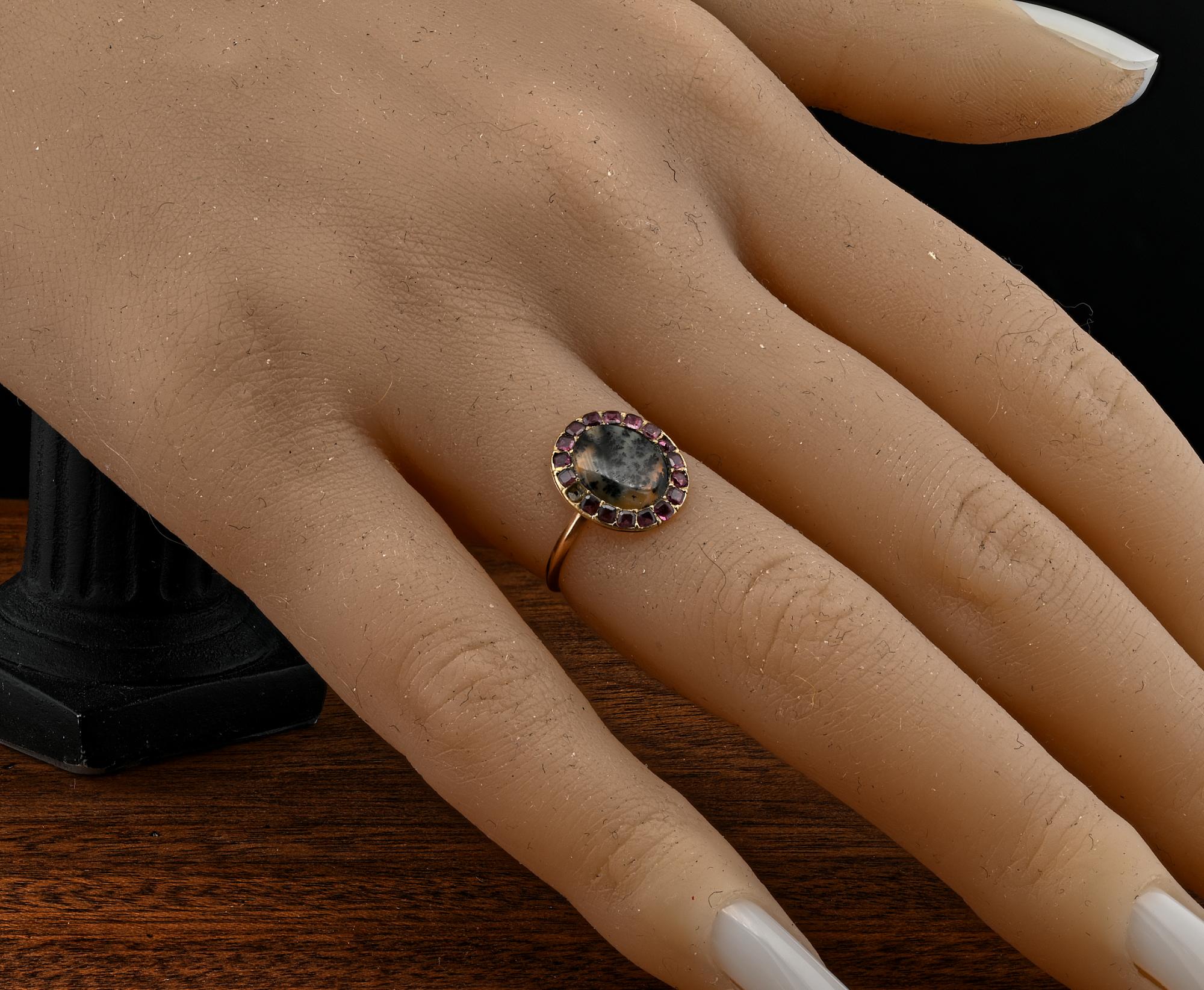 Anello a grappolo con agata dendritica georgiana 18 KT in vendita 4