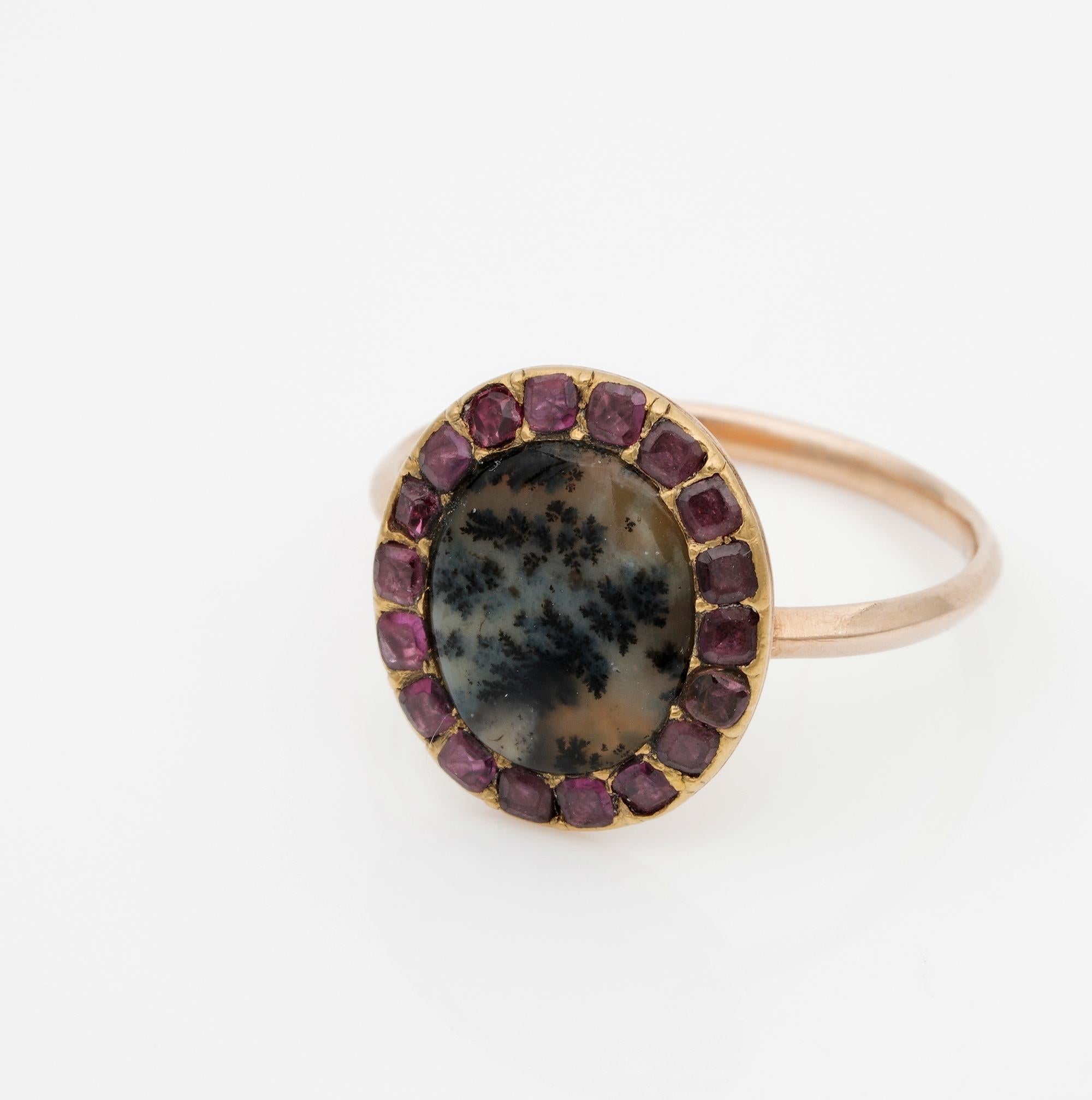 Georgian Dendritic Agate Garnet 18 KT Cluster Ring In Good Condition For Sale In Napoli, IT