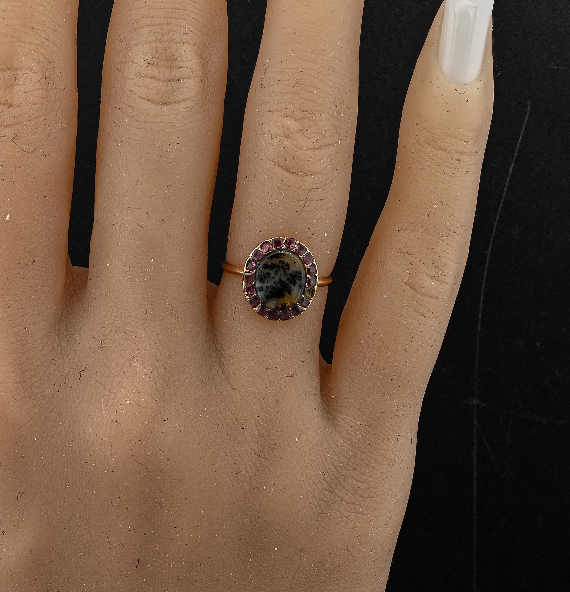 Anello a grappolo con agata dendritica georgiana 18 KT in vendita 3