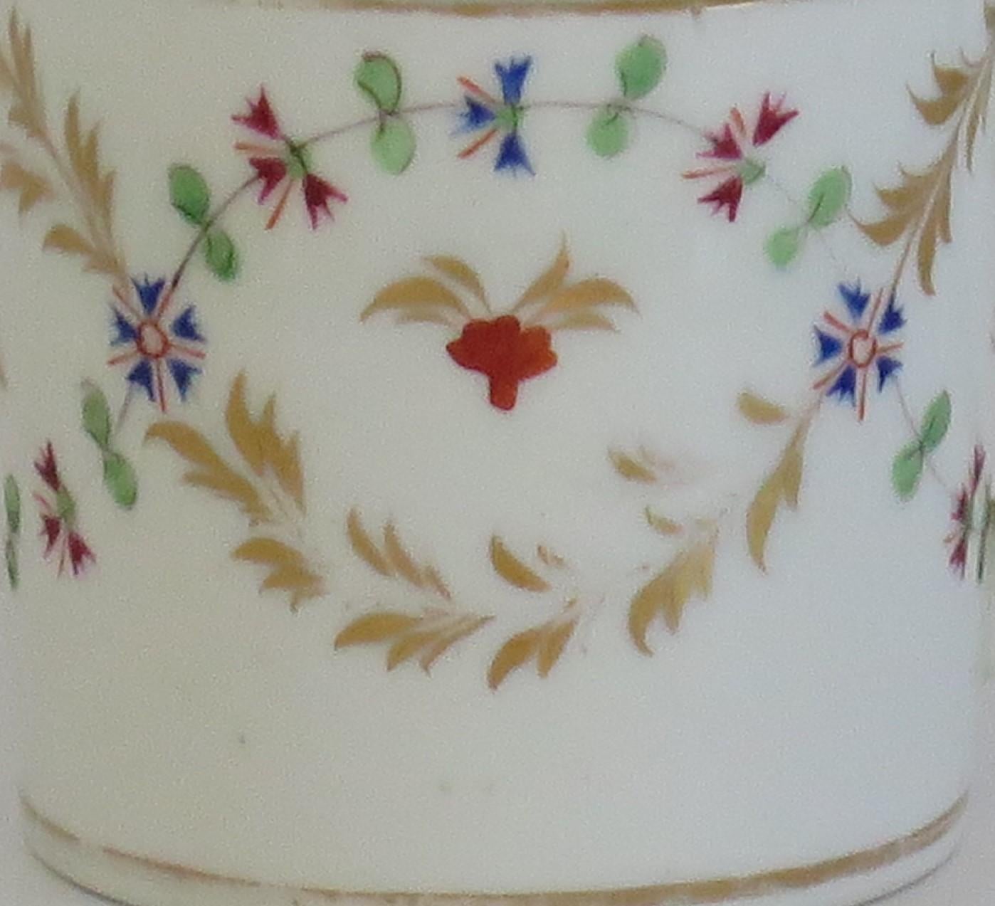 British Georgian Derby Coffee Can Hand Painted & fully marked, ca. 1810 For Sale