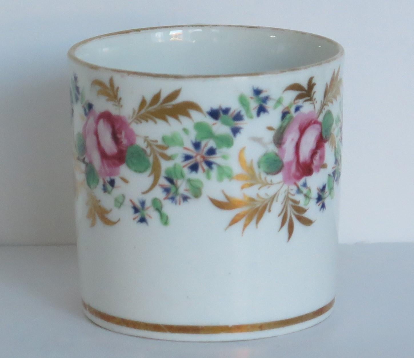 George III Georgian Derby Coffee Can Hand Painted Roses by John Stanesby, ca. 1810 For Sale